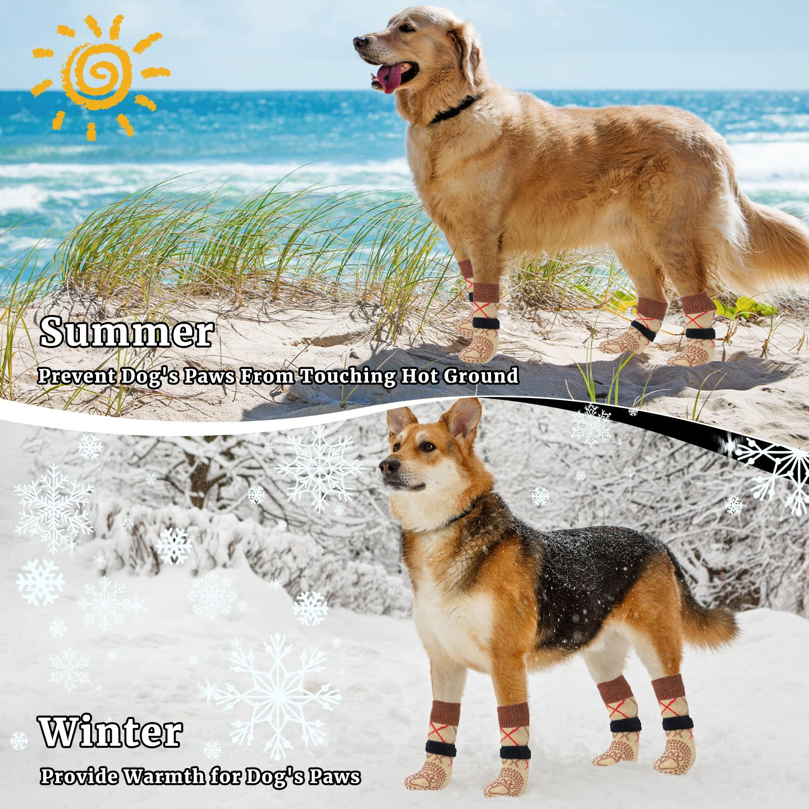 Chaussettes Chien Antidérapantes, 2 Paires Chaussette Chiens Protection Plaie, Réglable Chaussette pour Chien, Flexible Chausson Chiens pour Une Utilisation Intérieure et Extérieure (Brun-XL)