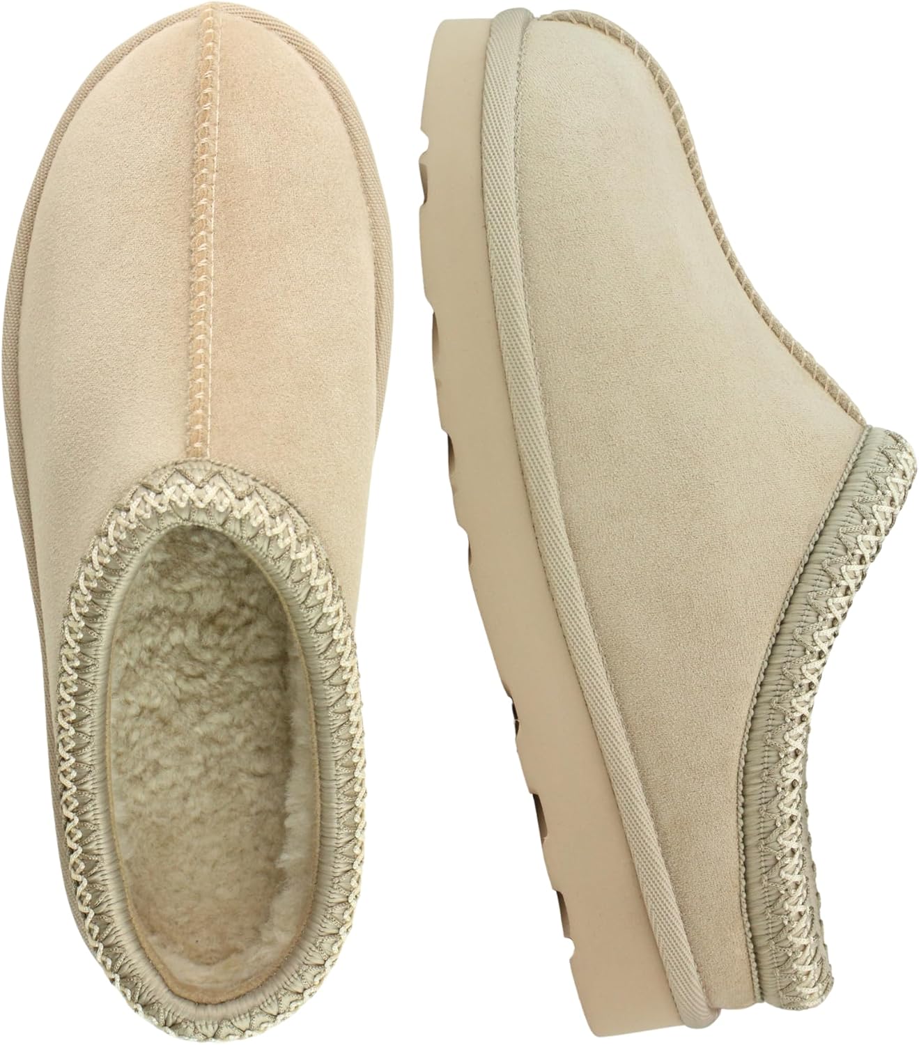 Women‘s Slippers Fuzzy Platform, Warm Winter House Slippers Indoor Outdoor, Slip On Faux Suede Fur Lined Cute Shoes (Brown/Black/Sand, US Women Size 6-9)