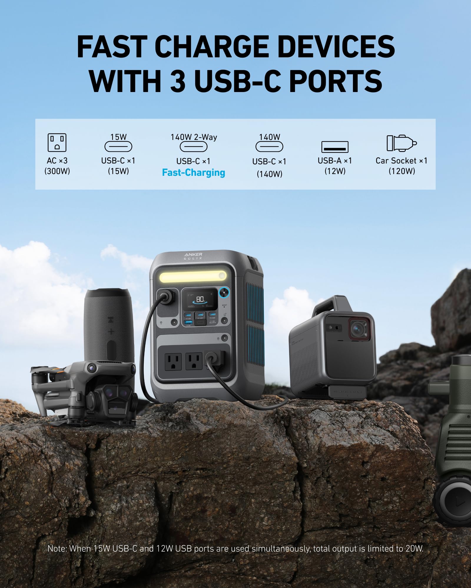 Amazon.com: Anker SOLIX C300 Portable Power Station, Outdoor 288Wh 