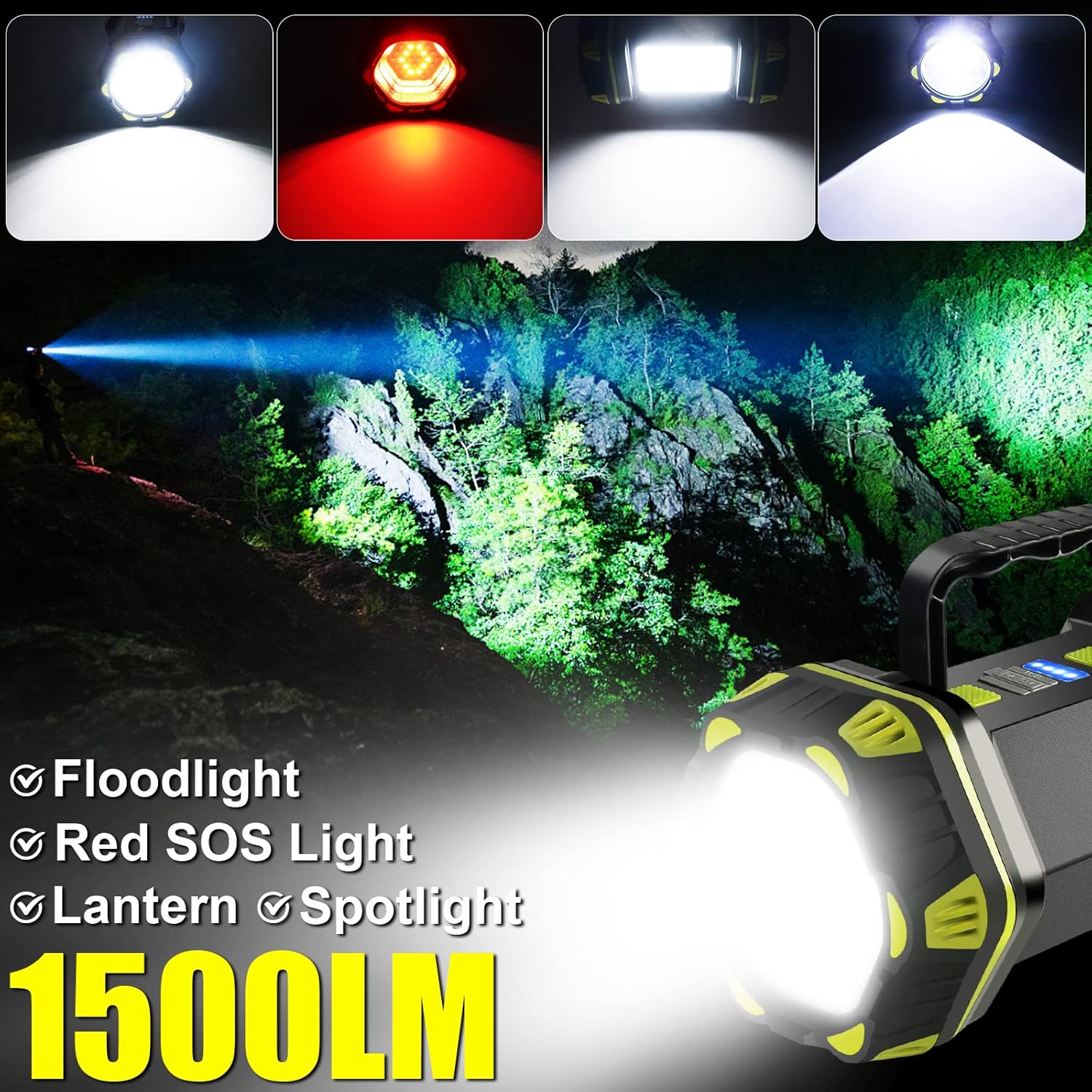 LED Headlamp Flashlight, Portable Camping Lantern Flashlight Spotlight Emergency Light Searchlight Lamp, Rechargeable, Waterproof for Hiking Fishing Working Power Outages Hurricane