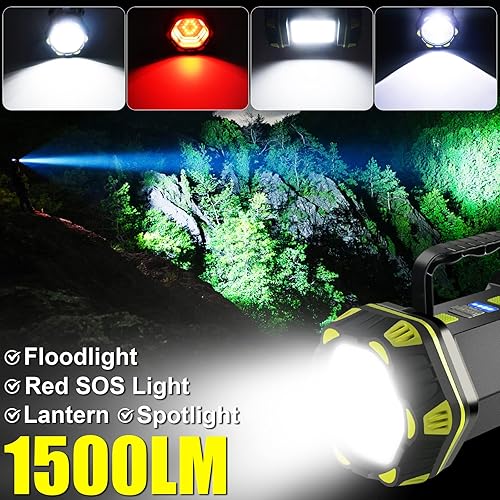 Vista 2 de Linterna LED para camping, linterna recargable, portátil, súper brillante, luz de emergencia al aire libre, lámpara de búsqueda impermeable