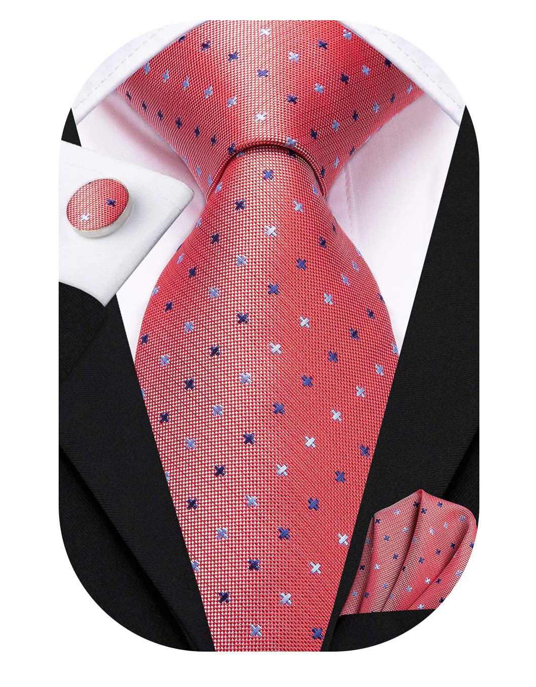 Hi-Tie Mens Plaid Ties Classic Paisley Necktie with Handkerchief Cufflinks Set Business Stripe Tie