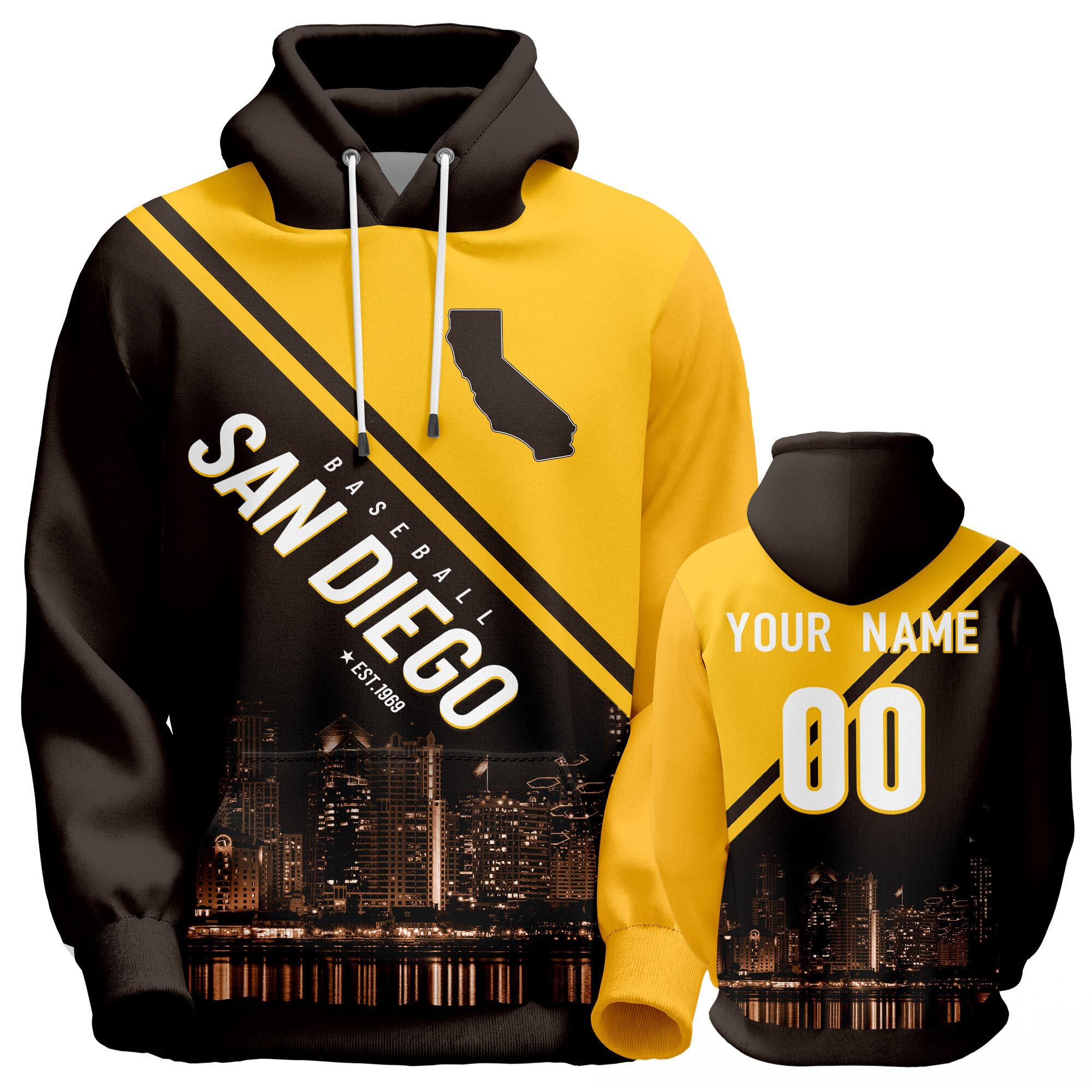 Hbrvtoc Custom City Map Night View Baseball Hoodies Personalized Name Number Sweatshirt for Men Women Youth Fans Gift