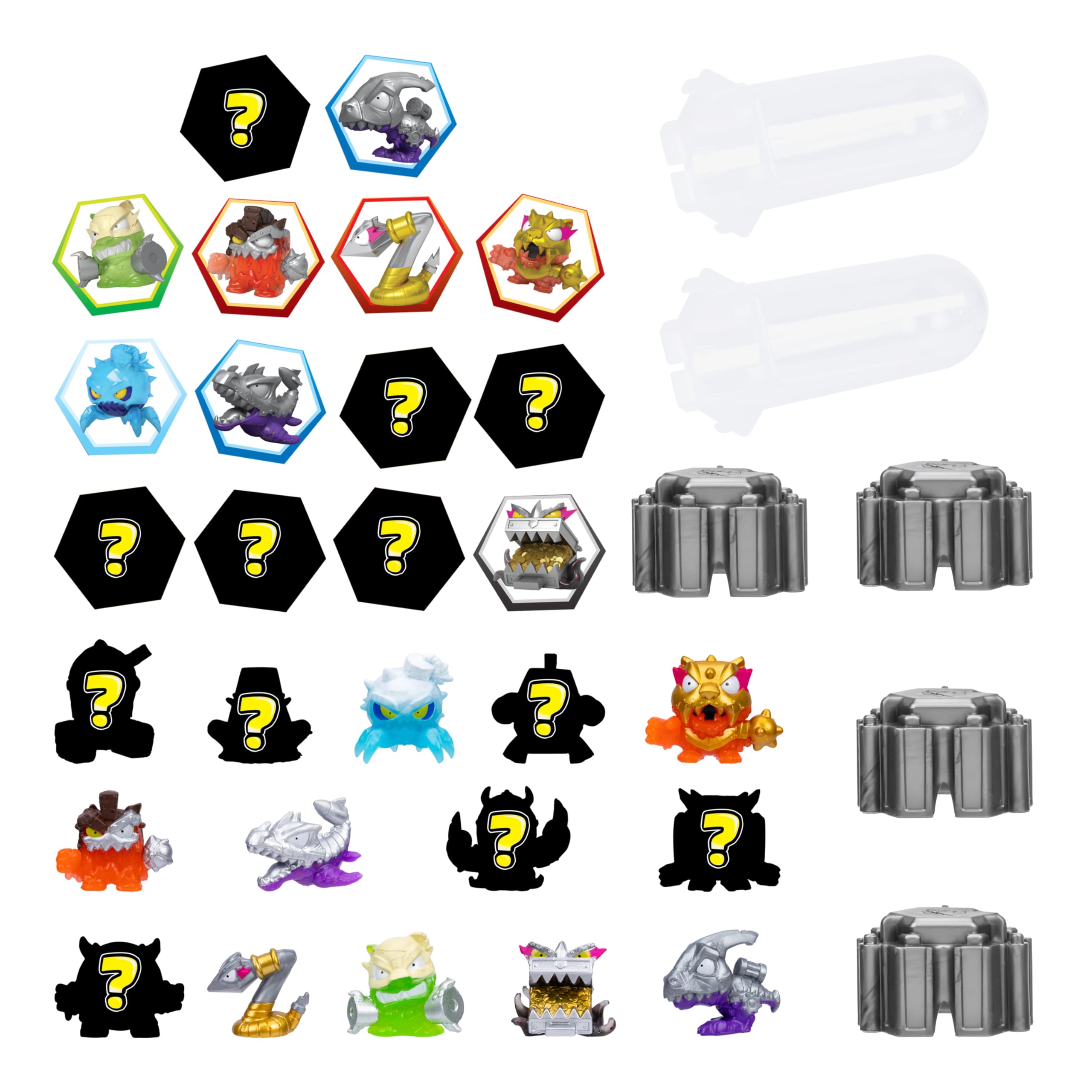 MrBeast Lab Swarms Battle Fusion Series Mega Lab Pack - Include 14 Micro Beasts con lancia serpente ultra rara, 80+ da raccogliere, adesivi e tappi Fusion impilabili per esposizione