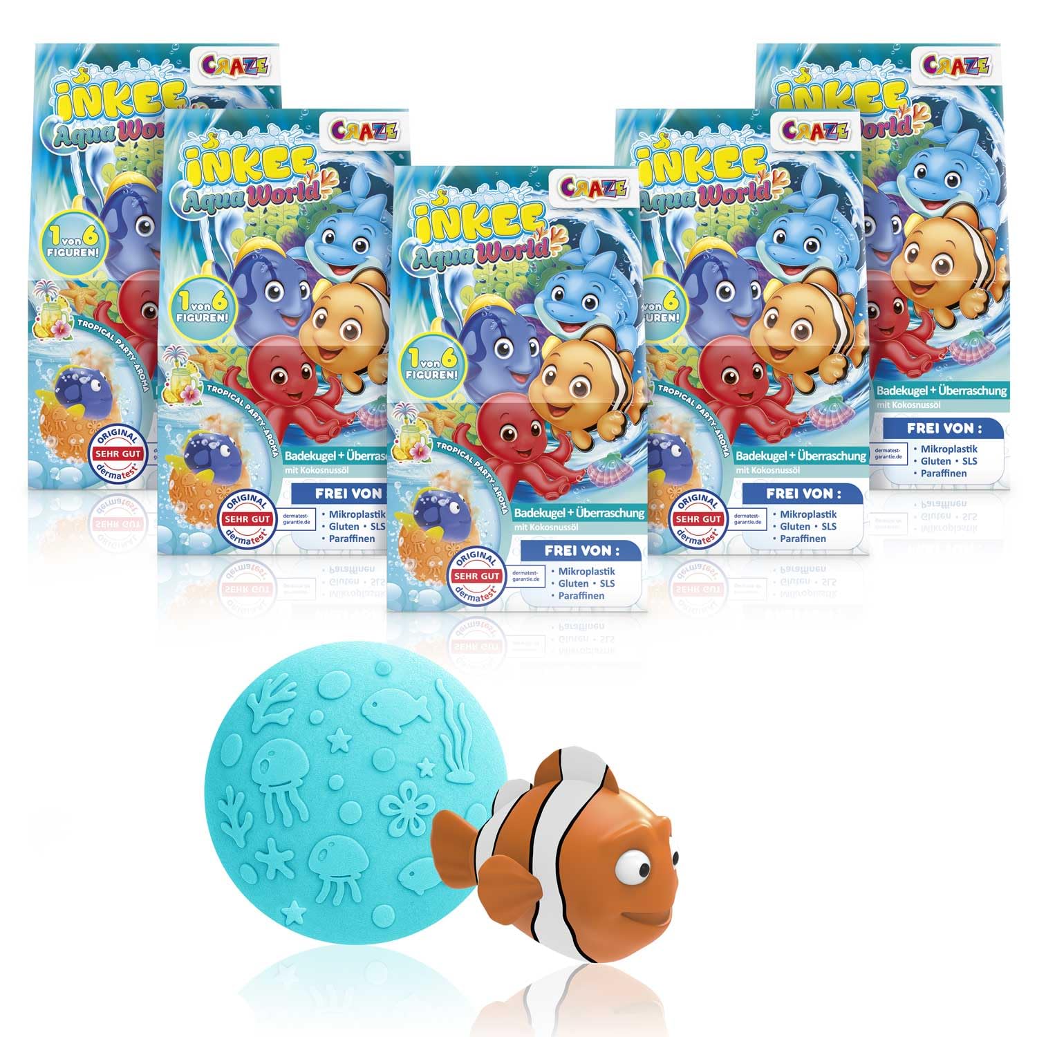 INKEE Aqua World S1 Surprise Bath Bomb Bundle of 5 – Bath Toys with Tropical Fragrance and Collectible Figure – Children’s Bath Bombs for Sensitive Skin