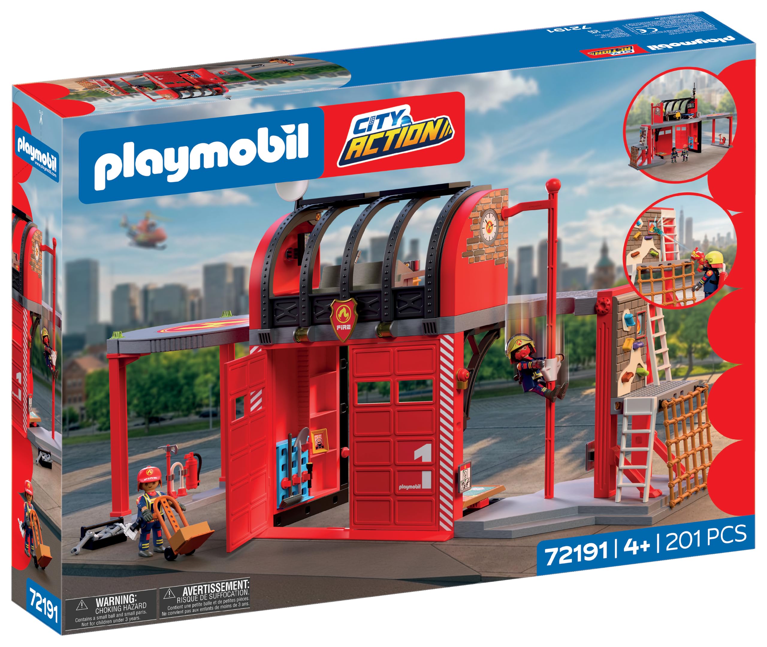 PLAYMOBIL | City Action | Grande stazione dei pompieri | Stazione multilivello con centrale operativa, palo scivolo, area di addestramento e molti accessori | Per bambini da 4 anni | 72191