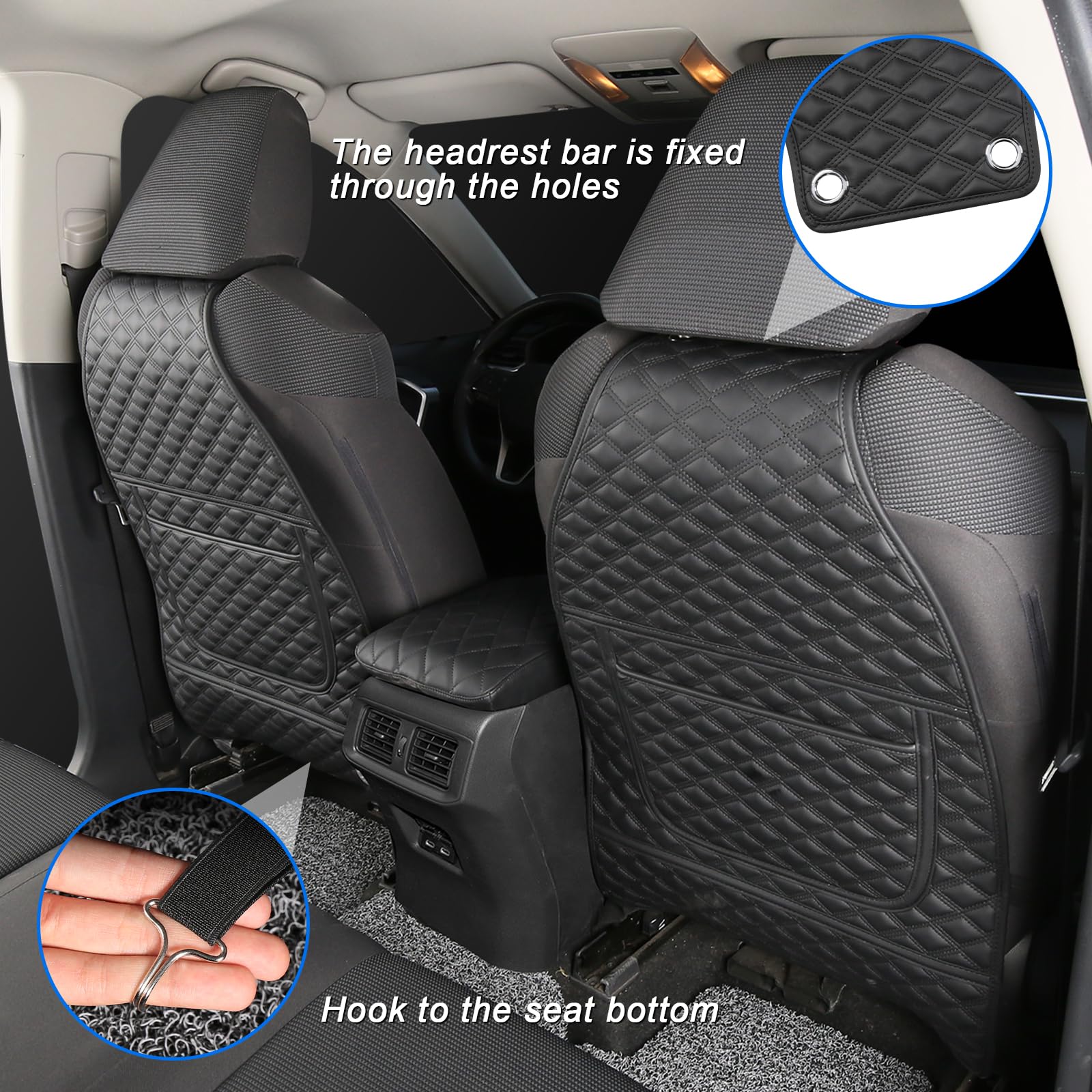 CZCGYDY Protector de asiento trasero para Toyota RAV4 2019 2020 2021 2022 2023, protector de cuero para asiento de coche para niños con bolsillo organizador, resistente al desgaste, impermeable, fácil