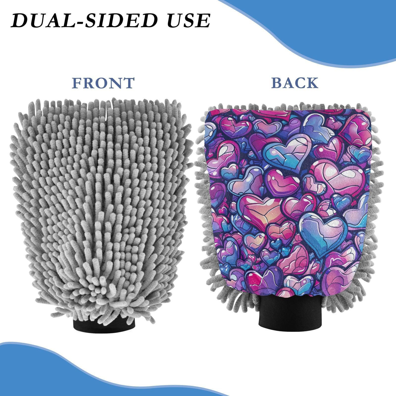 IOACIY Absorbent Microfiber Car Wash Drying Mitts, 2 Pack, Scratch-Free & Lint-Free, Rich Foam, Highly Absorbent, Double Sided, Wash Mitt Perfect for Car Washing, M, Heart (15)