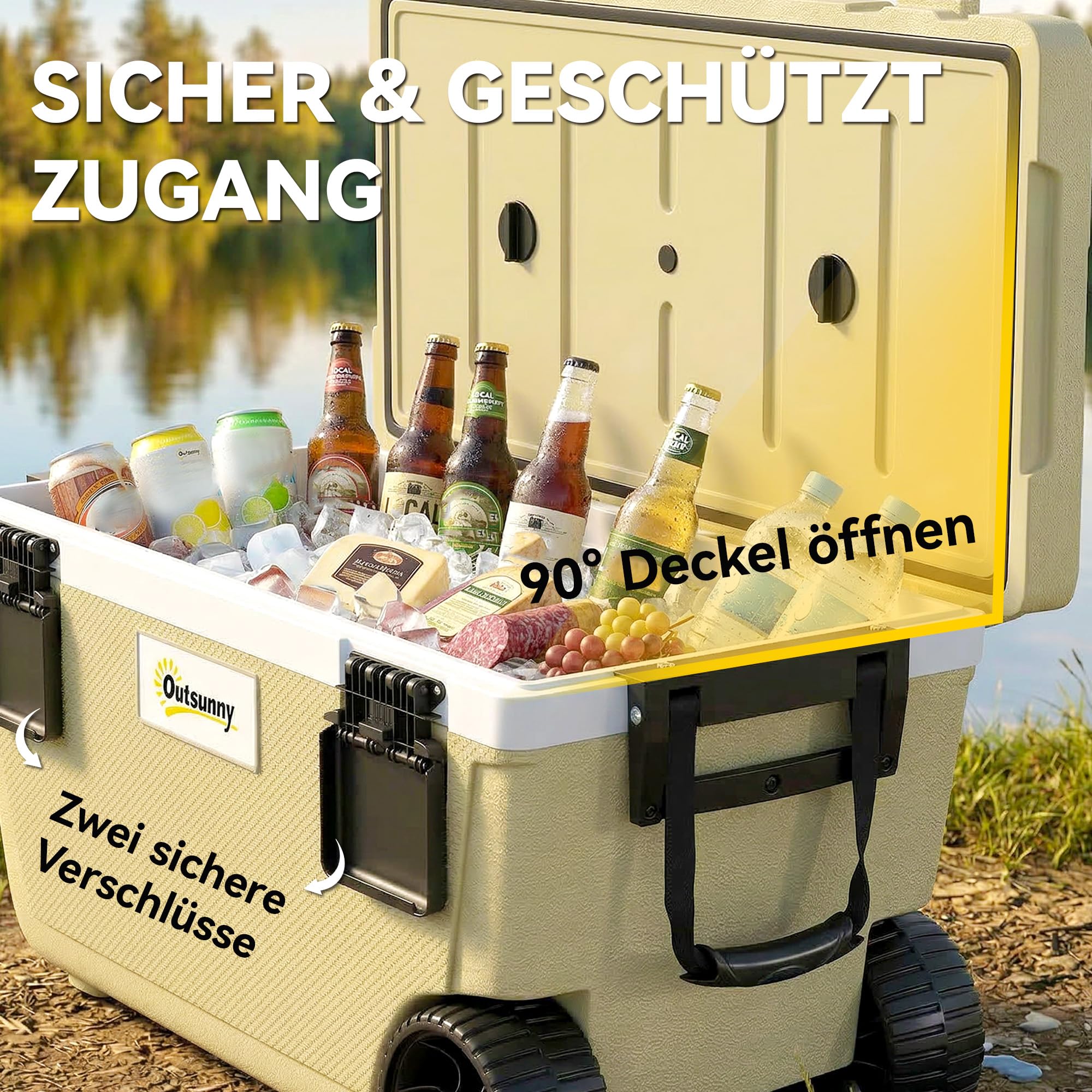 Outsunny Contenitore refrigerante da 70 l, grande contenitore termico passivo fino a 72 ore, con isolamento in schiuma PU, con valvola di scarico, portatile, in plastica, senza corrente, per campeggio