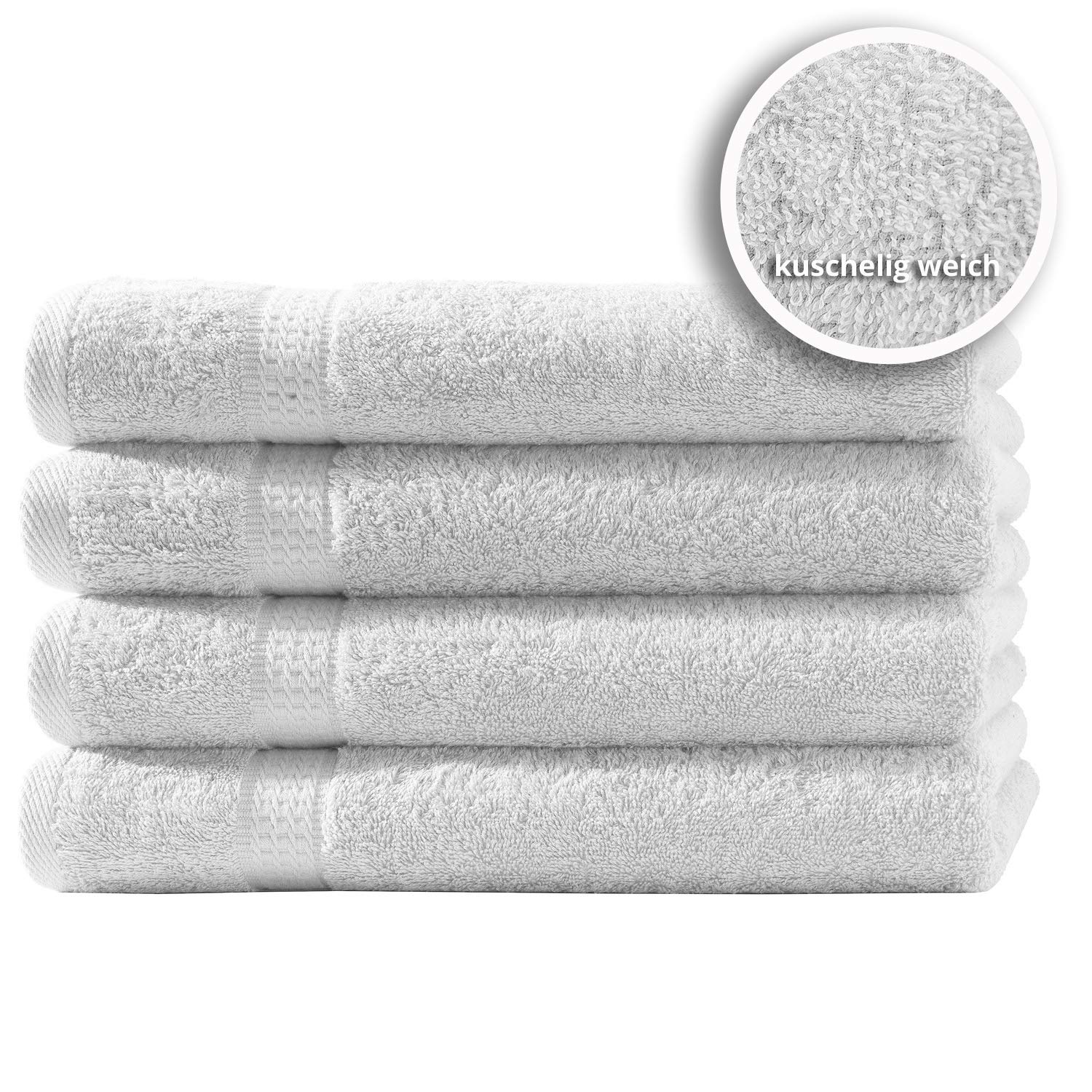 one-home 4er Set Gästetücher Handtücher Duschtücher Badetücher Frottee 100% Baumwolle, Farbe:Weiß, Produktart:Badetücher 100x150 cm