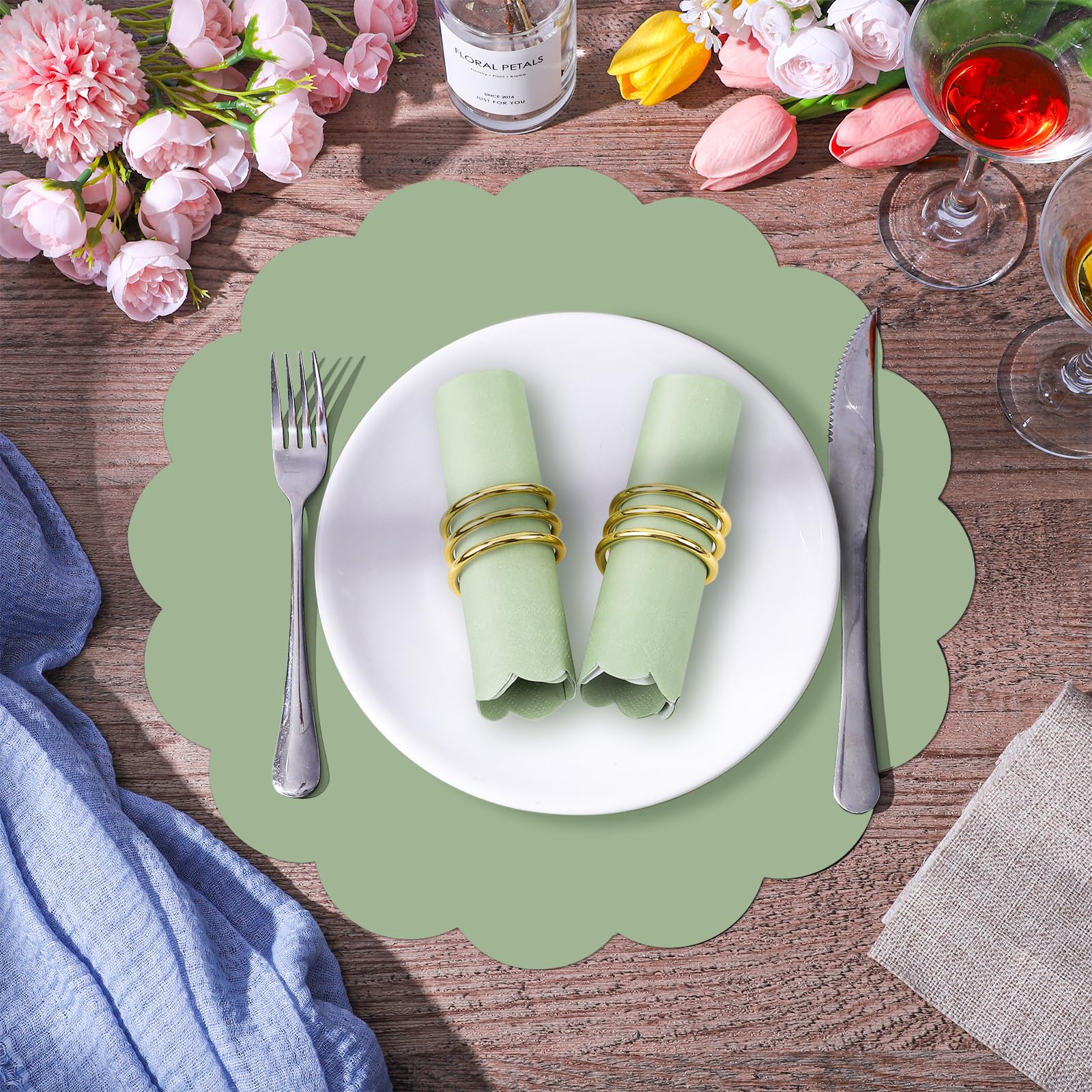 120 manteles individuales de papel verde salvia, 13.5 pulgadas festoneados | Papel grueso, protege las mesas de derrames, festoneado, desechable, para bodas, duchas, fiestas de té, banquetes