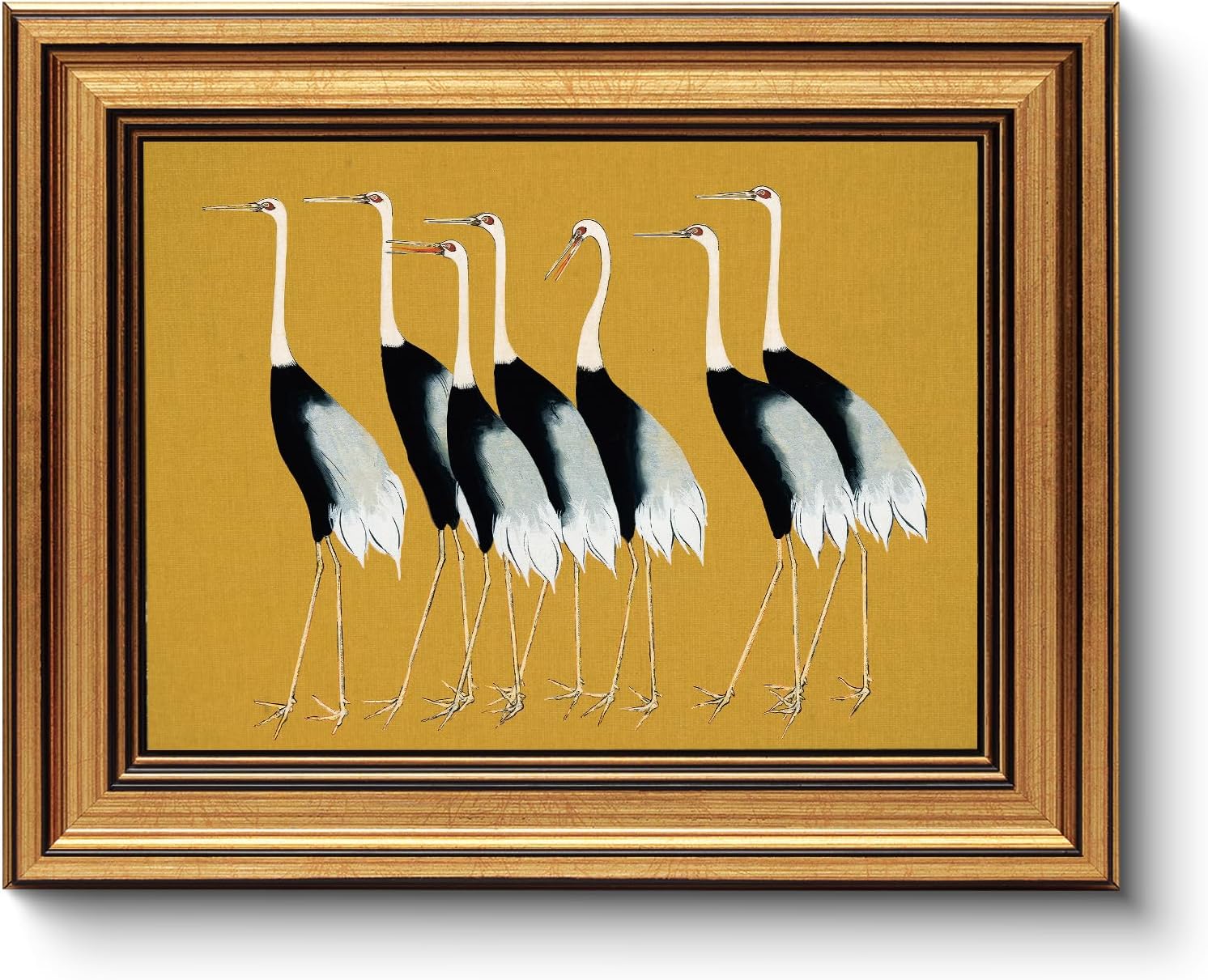 Huarcey Gold Framed Seven Cranes Vintage Wall Art - 8x10 Inch Aesthetic Canvas Print for Living Room, Bedroom, Kitchen Decor & Gifts