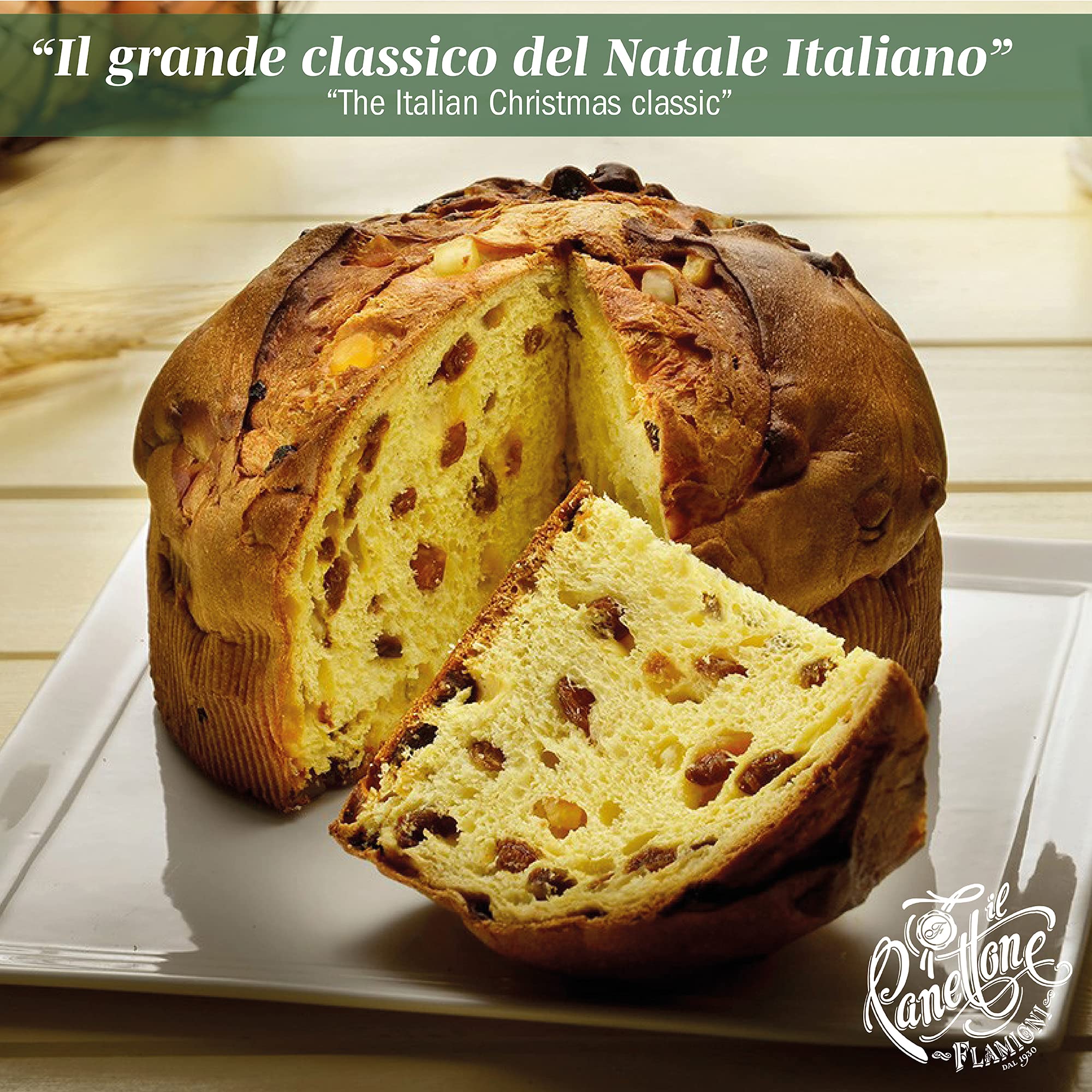 FLAMIGNI, Artisan Panettone Milano Basso Classique Traditionnel à l'Orange Confite, Cèdre, Raisins Sultana et Arôme Naturel de Vanille, Emballage avec Ruban Idéal comme Cadeau de Noël, 1Kg