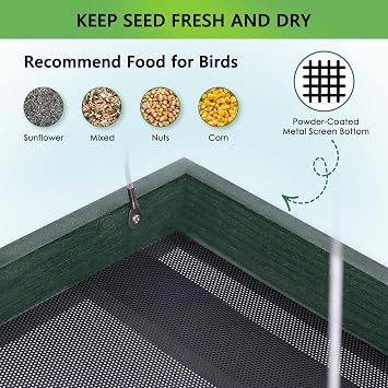 Gtongoko WPC Composite Platform Bird Feeder Hanging, Large 3.5 lbs Capacity, Durable, Seed Tray Bird Feeder for Outdoors with Metal Mesh Bottom Weather-Resistant for Garden Yard, Green