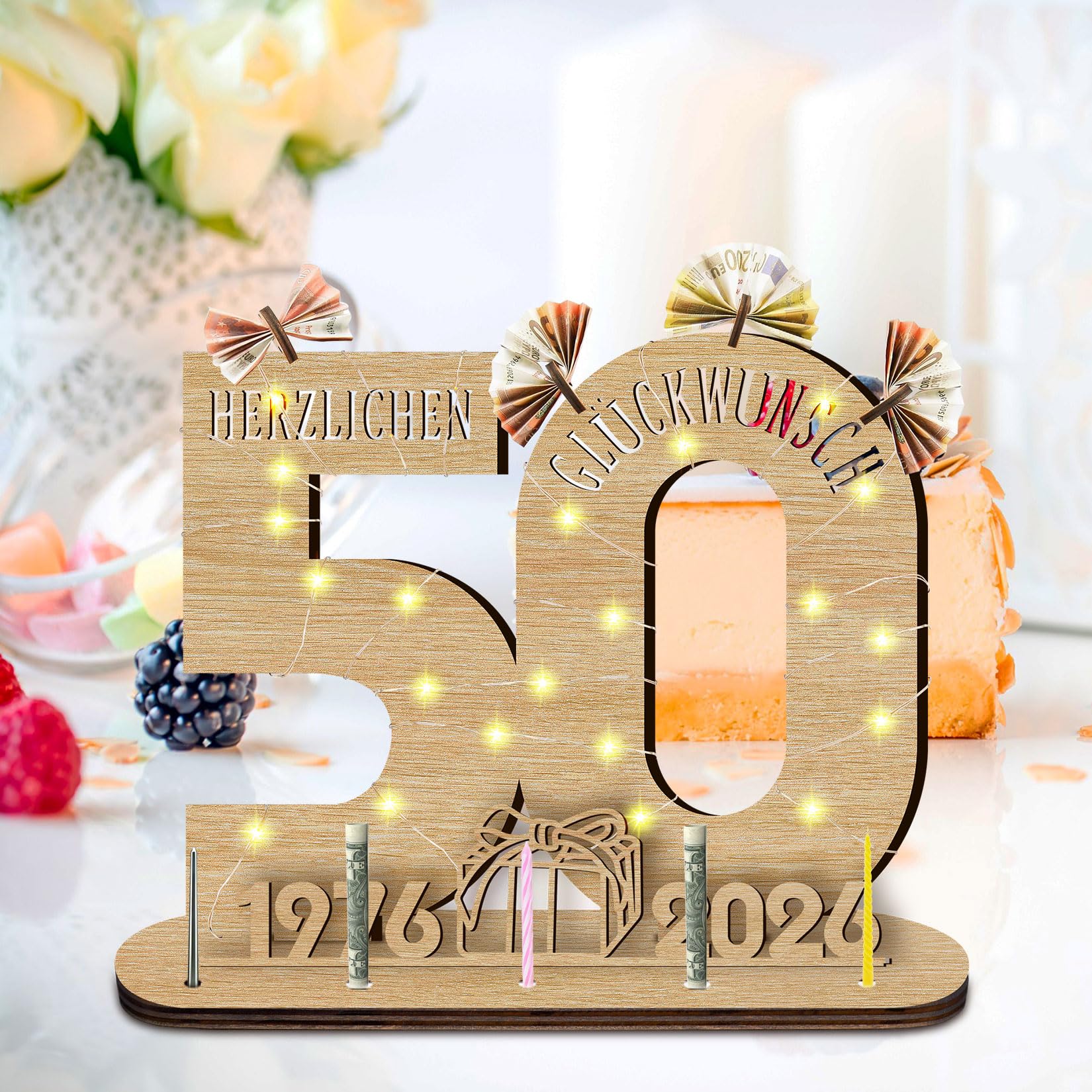 Targa In Legno Con Luci LED Per 16° Compleanno Ragazza – Libro Degli Ospiti E Regalo Portabanconote Personalizzabile 29x21 Cm - 2