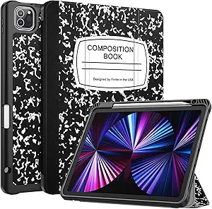 Fintie SlimShell Case for iPad Pro 11-inch (4th / 3rd Generation) 2022/2021 - Soft Flexible TPU Stand Back Cover with Pencil Holder, Also Fit iPad Pro 11" 2nd / 1st Gen, Composition Book