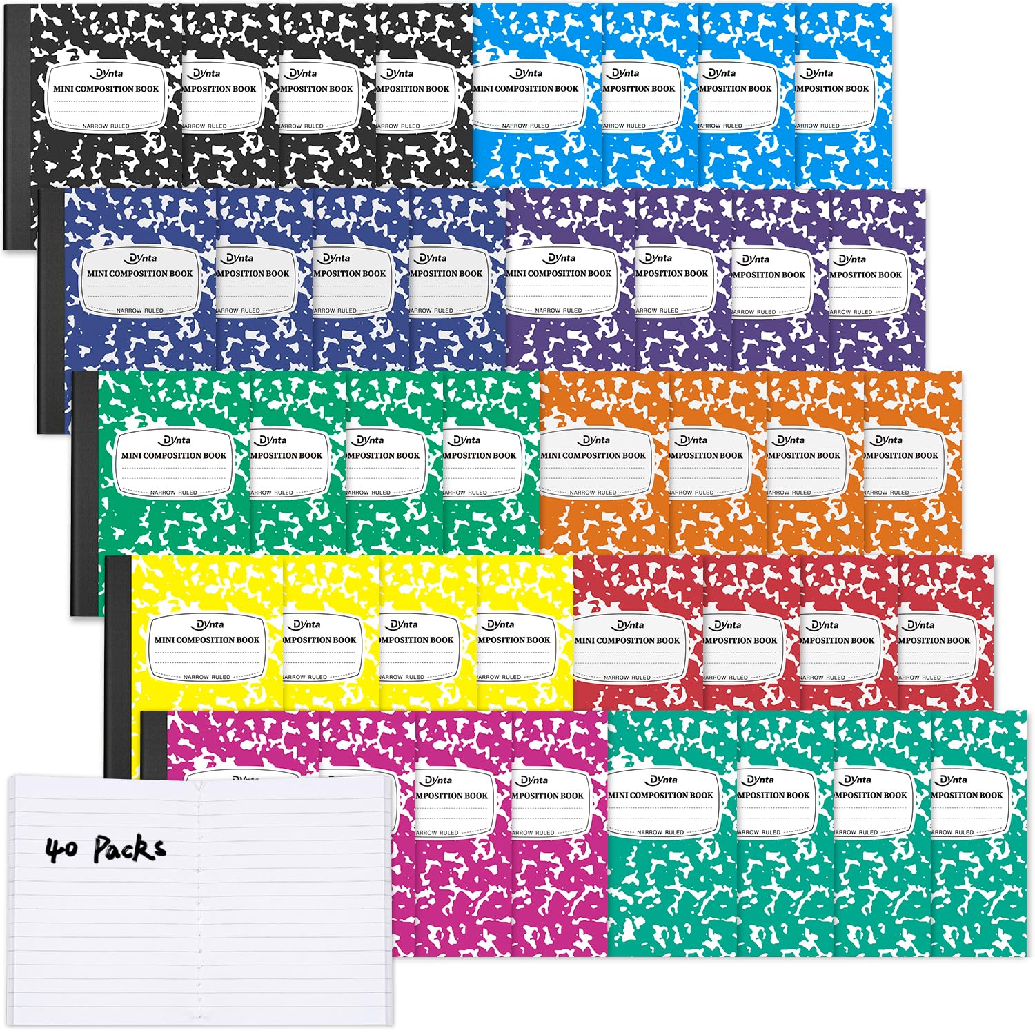 Dynta Composition Notebooks Bulk, 40 Packs 3.25 x 4.5 inch Mini Pocket Notebooks Narrow Ruled, 10 Assorted Colors Notebooks for School Office Home College (60 Sheets/120 Pages)