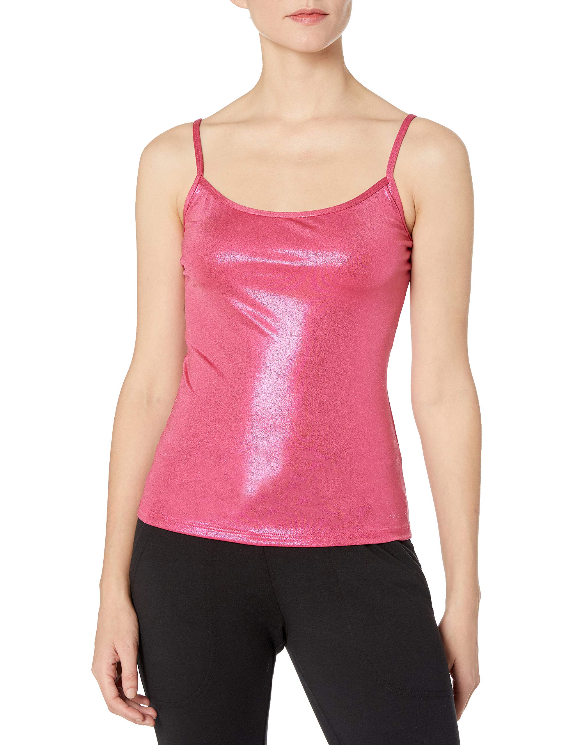 Dance Women's Metallic Camisole Yoga Jazz Hip Hop Costume Performance Team, Lipstick, S