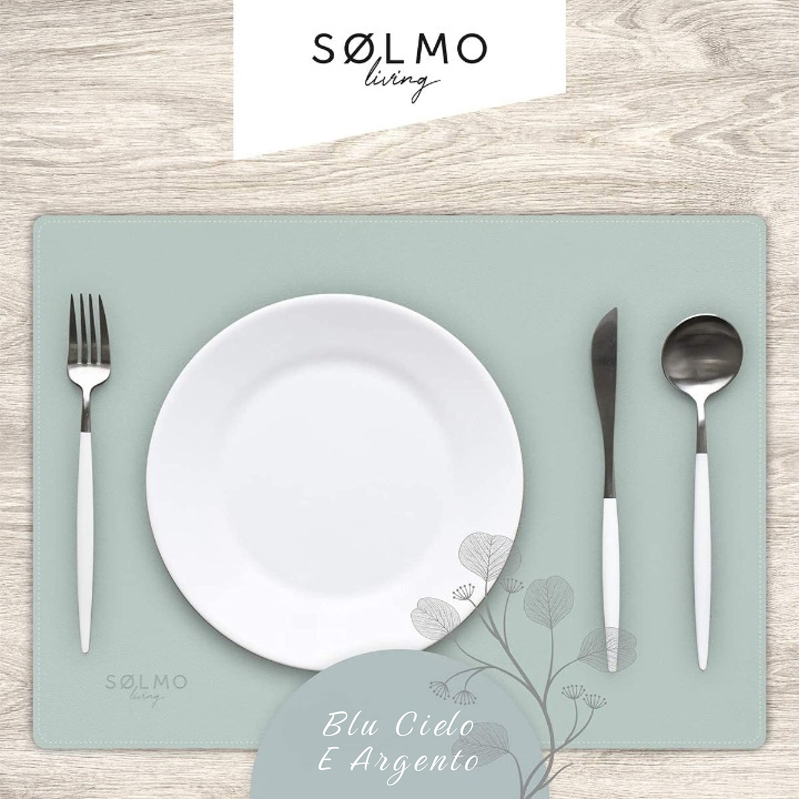 sølmo I - Set di 4 tovagliette in pelle PU, resistenti al calore, bicolore, lavabili con un panno, tovagliette per bambini (azzurro/argento)