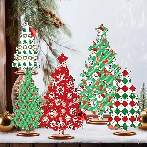 Miniatura 7 de 5 piezas de decoración rústica de madera para árbol de Navidad, centro de mesa independiente para mantel del hogar o bandeja escalonada