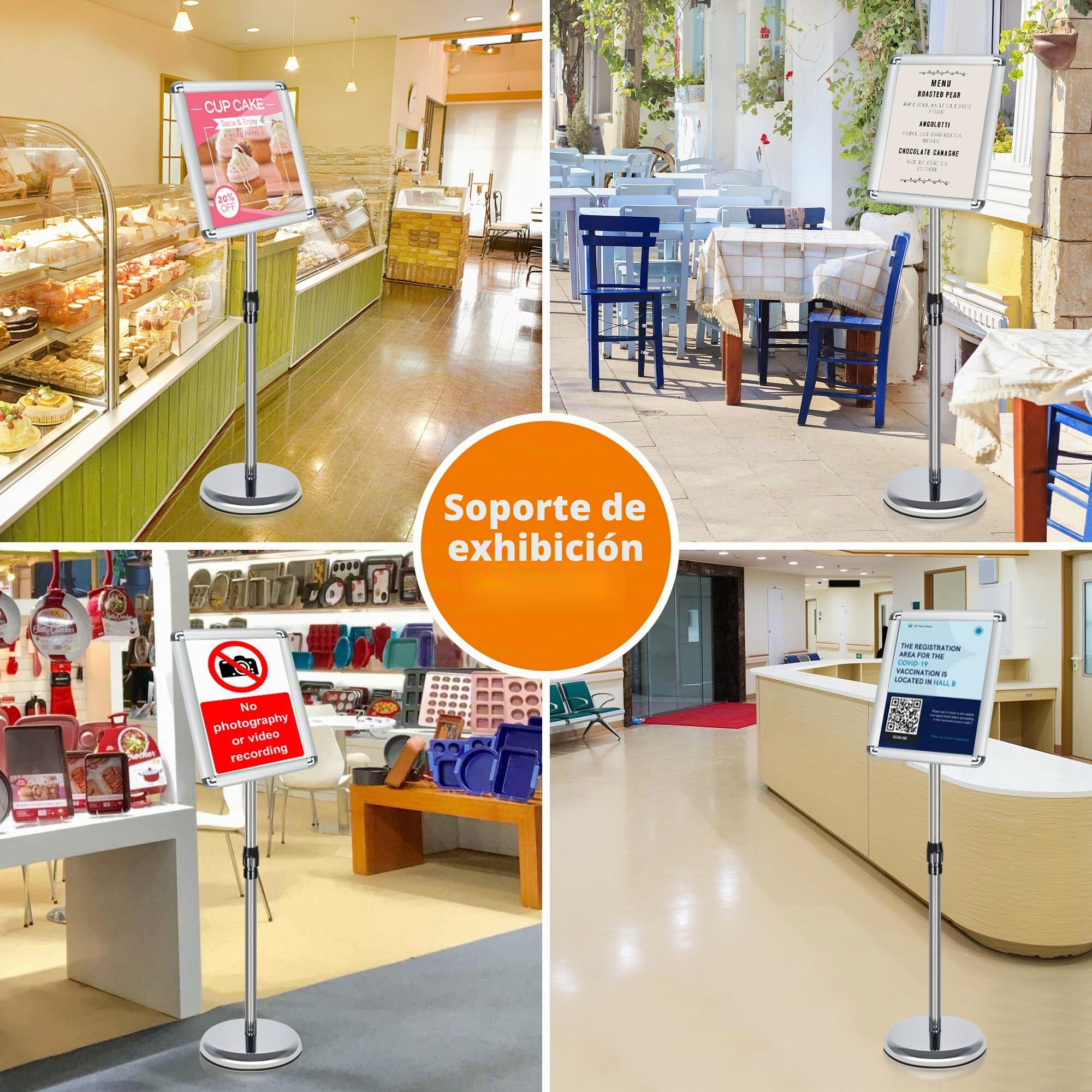 6 Unidades Soporte Ajustable para Carteles A3 Aluminio | 360° Giratorio Soporte Publicitario e Información con Esquinas Redondeadas | Expositor para Menú, Publicidad, Poster, Bodas, Plateado