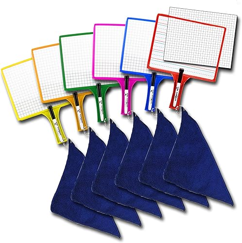KleenSlate (6) Pizarra blanca personalizable de 2 caras con funda transparente de borrado en seco para plantillas intercambiables y organizadores
