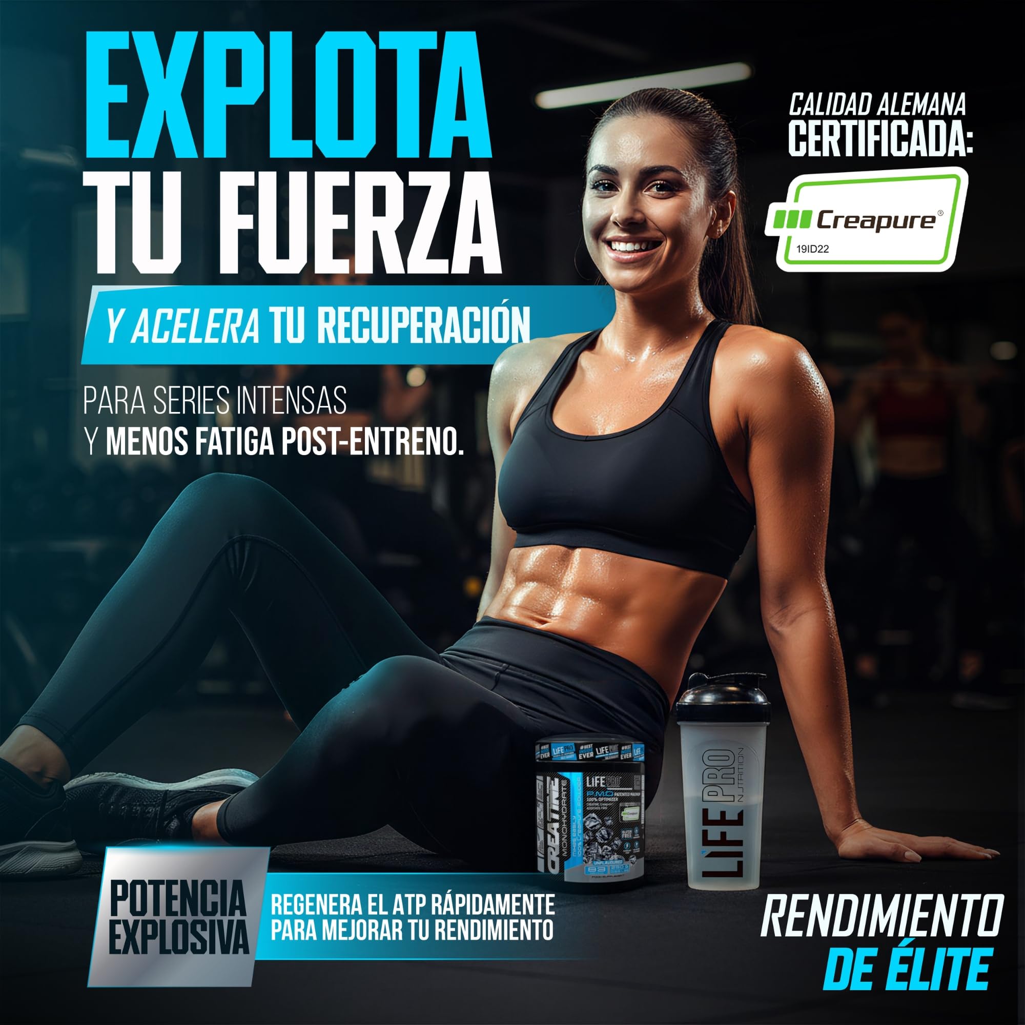 Creatine Monohydrate Creapure Life Pro 250g – Créatine Micronisee Pure – Jusqu’à 83 Doses – Sans Gluten – Pour Force, Énergie et Récupération Musculaire – Qualité Allemande (250g, Sin sabor)