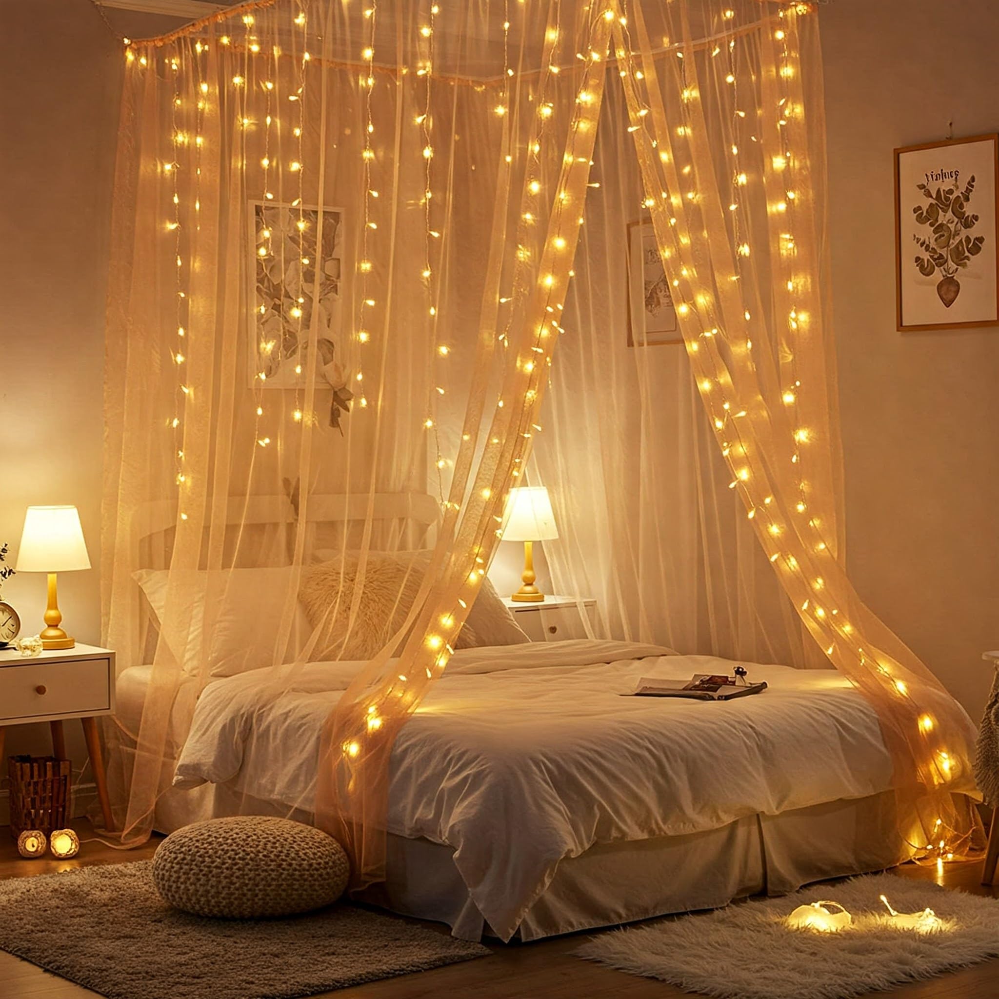 Special You Canopy Tent for Decoration Bedroom, Bed Curtains, Unstiched Peach Net Cloth for Decorations 5Mtr with Light, Room Decor Aesthetic Decorations Items, Bed Canopy for Bedroom - Image 4 thumbnail