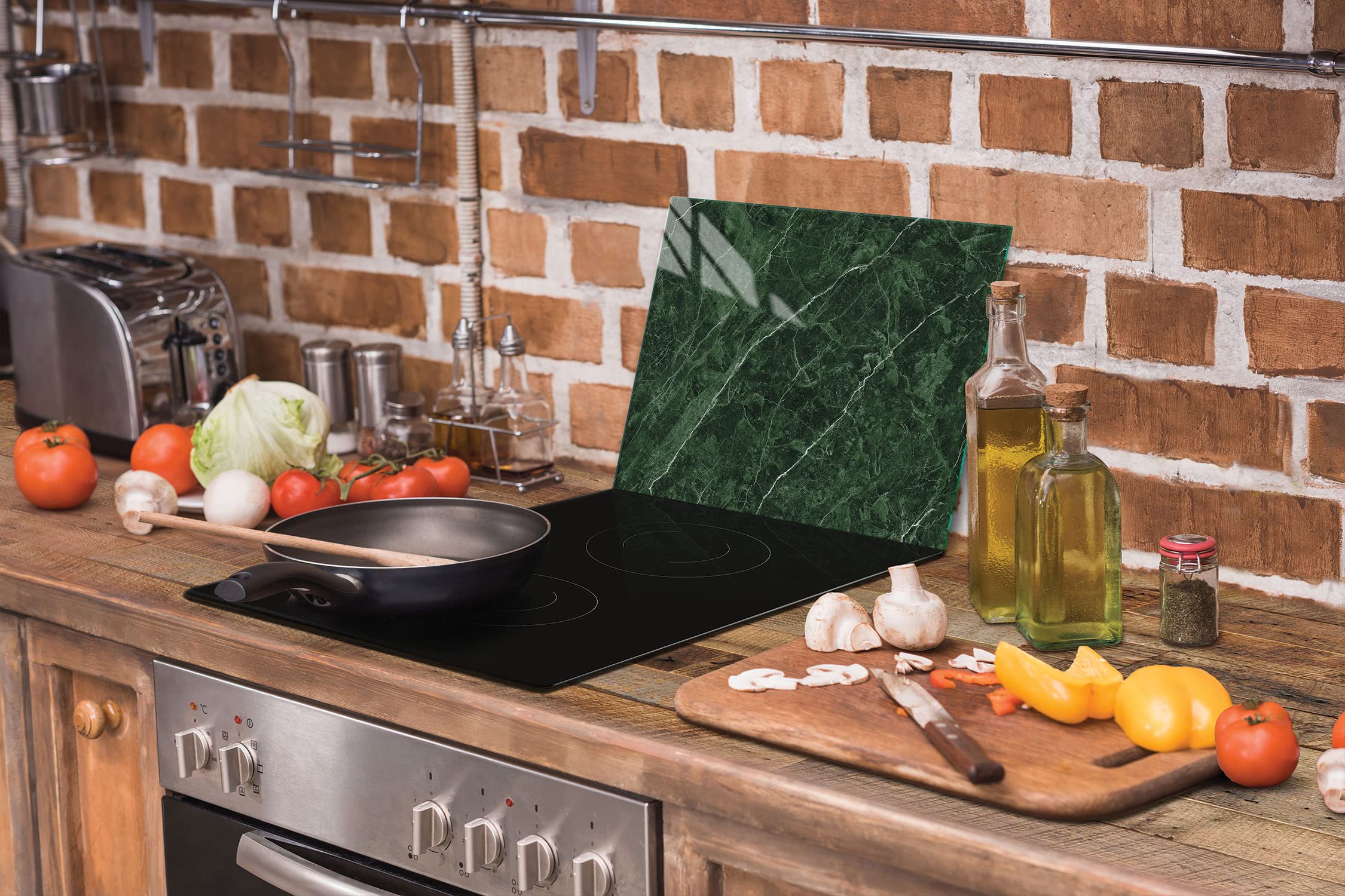 Copri Piano Cottura In Vetro Temperato 60x52 Cm, Multifunzione: Tagliere, Sottopentola, Paraspruzzi, Decorativo, Per Piani A Induzione E Vetroceramica (Escluso Gas), Con Gommini, Stampa Lago