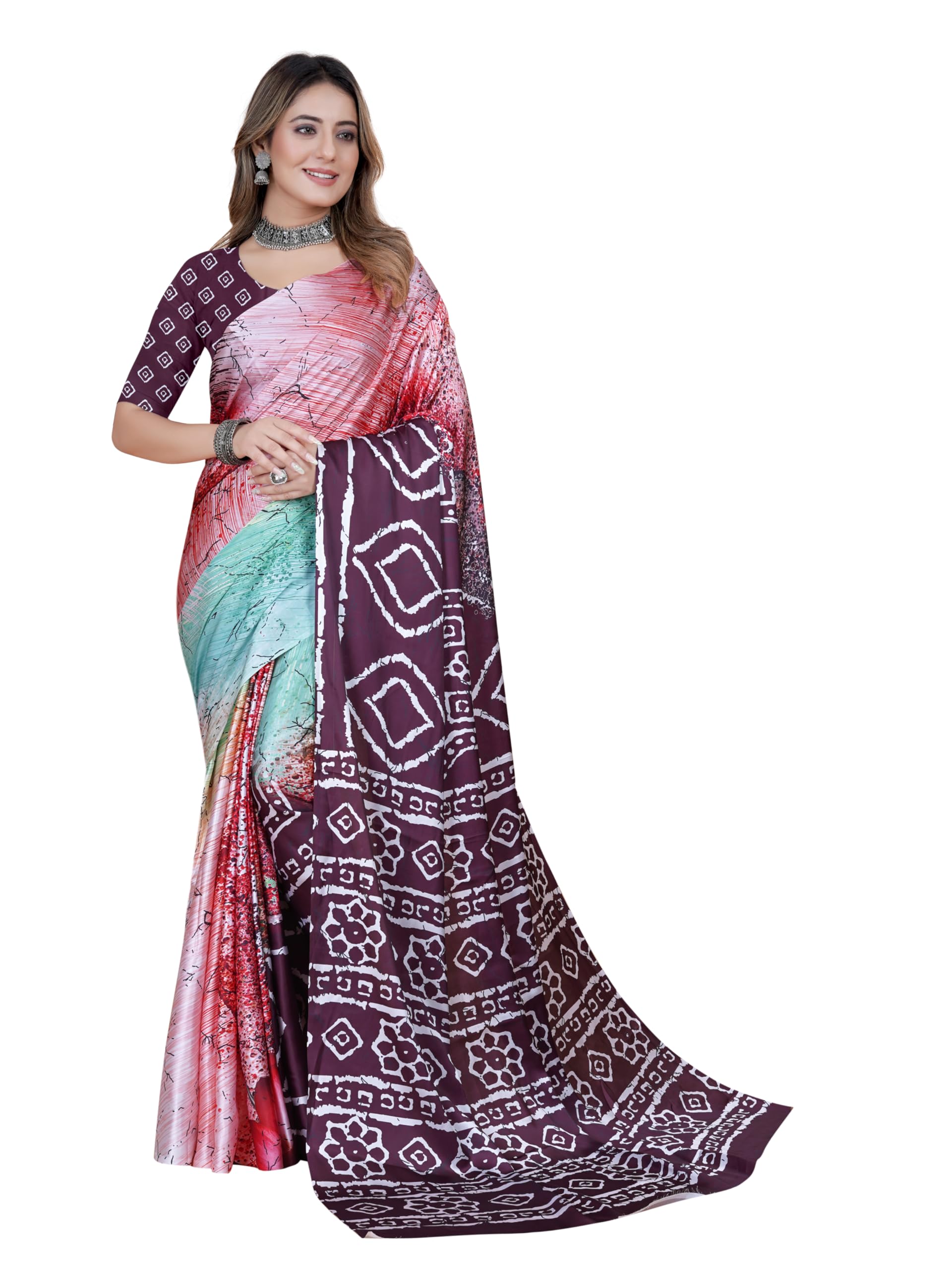 AMOUS FASHION Women's Japan Crepe Digital Floral printed Fashion Saree With Blouse Piece