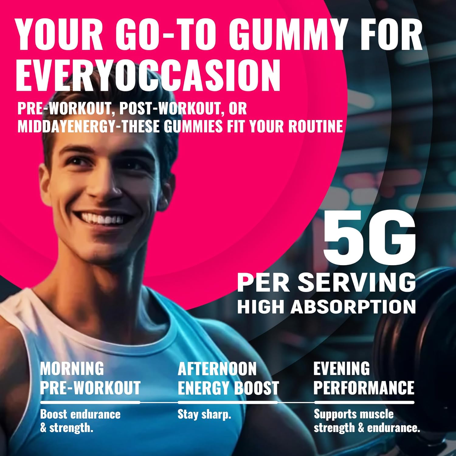 Natures Aid NSF Certified Creatine Gummy 5g - Creatine Monohydrate Gummies – Pre-Workout Energy & Muscle Growth Support for Men & Women | Raspberry Electrolyte Gummies (135 Count) - Image 9