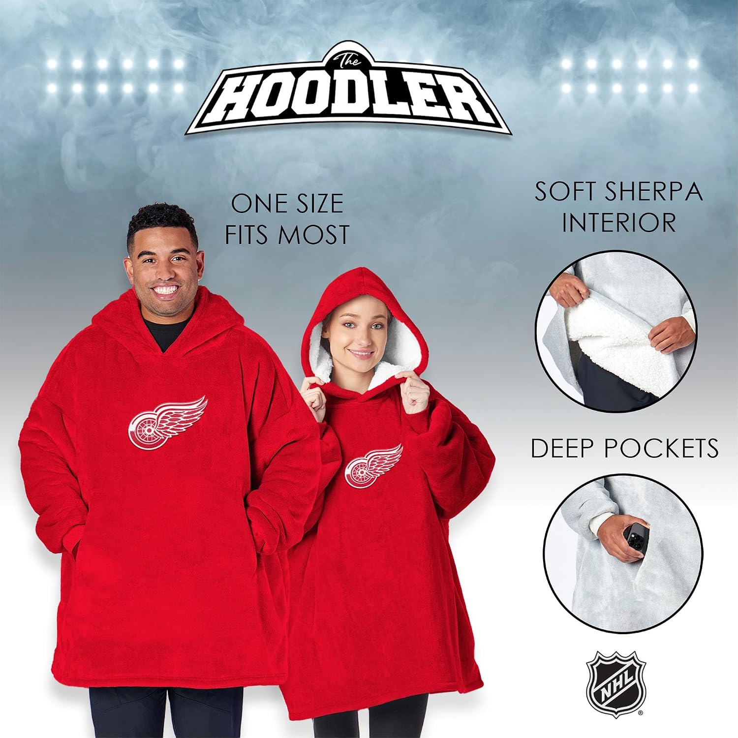 Northwest NHL Hoodler Oversized Sherpa Pullover, Embroidered Logo,Plush Wearable Blanket Sweatshirt, Soft Fleece