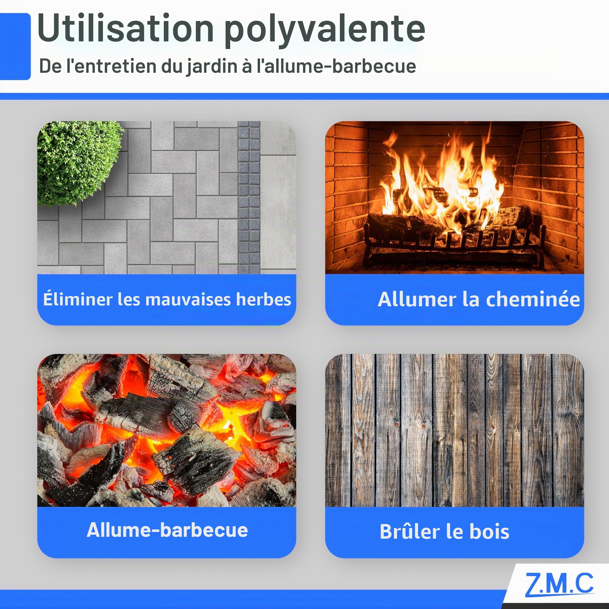 ZMC Brûleur pour mauvaises herbes 2,5 kW avec allumage piézoélectrique 12 cartouches gaz 227 g désherbant allumeur barbecue 1400 °C