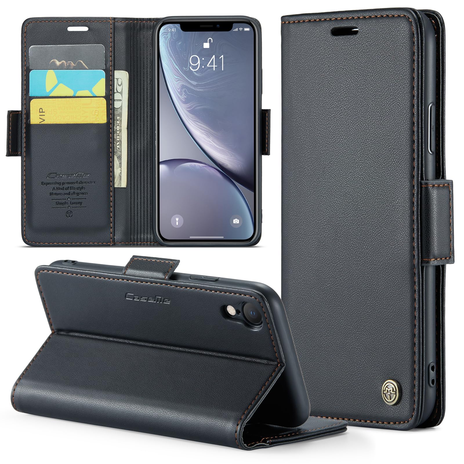 CHBO Cover Portafoglio Per IPhone XR Con Cerniera E 10 Slot Per Carte - Pelle Ecologica, Blocco RFID - 2