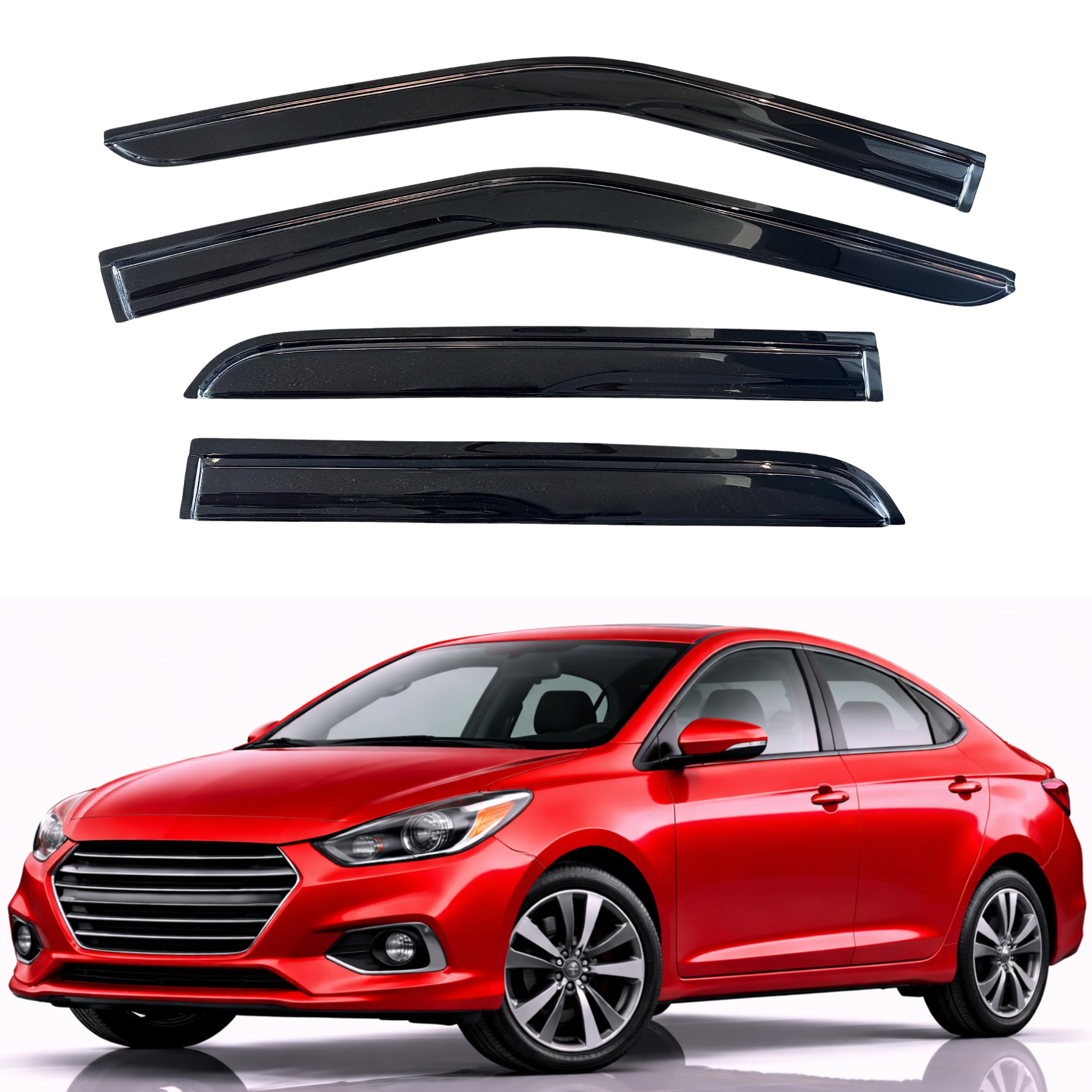 KPY Rain Guards Fit for 2018-2023 Hyundai Accent, Out-Channel Window Visors Vent Wind Deflectors 4PC, Car Accessories for 18-23 Accent