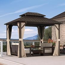 PURPLE LEAF 8 X 10 Outdoor Hardtop Gazebo Metal Frame Galvanized Steel Double Roof with Curtains and Nettings for Patio Desk Backyard Bronze
