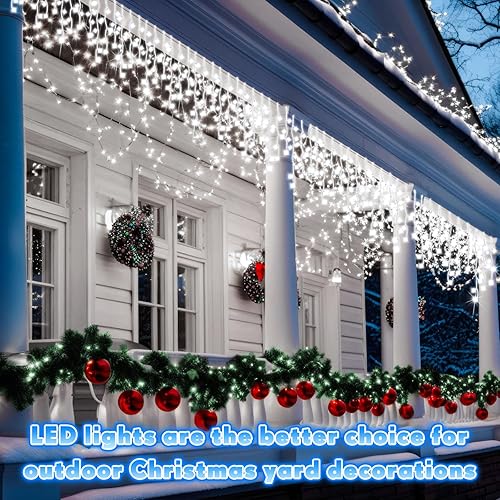 Miniatura 6 de Luces LED de Navidad de 132 pies para exteriores, extra largas, 8 modos, impermeables, con 240 gotas, guirnalda de luces colgantes con control