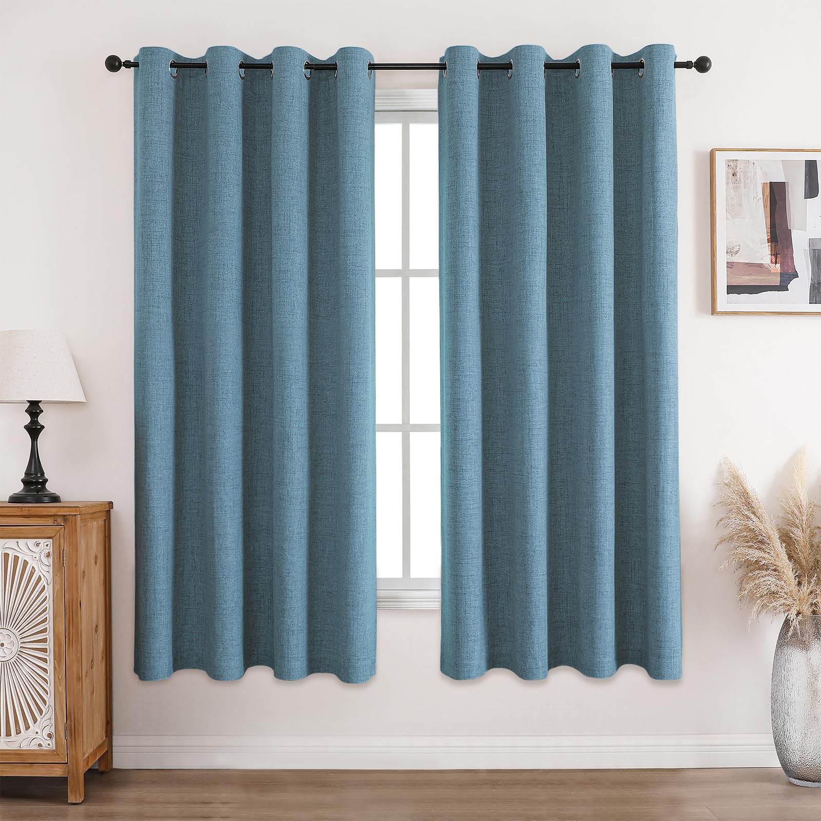 CUCRAF 100% Blackout Curtains Light Blue 72 Inch Drop 2 Panels Soft Texture Energy Saving Sun Blocking Thermal Eyelet Curtains for Bedroom Living Room 66 X 72 Inch