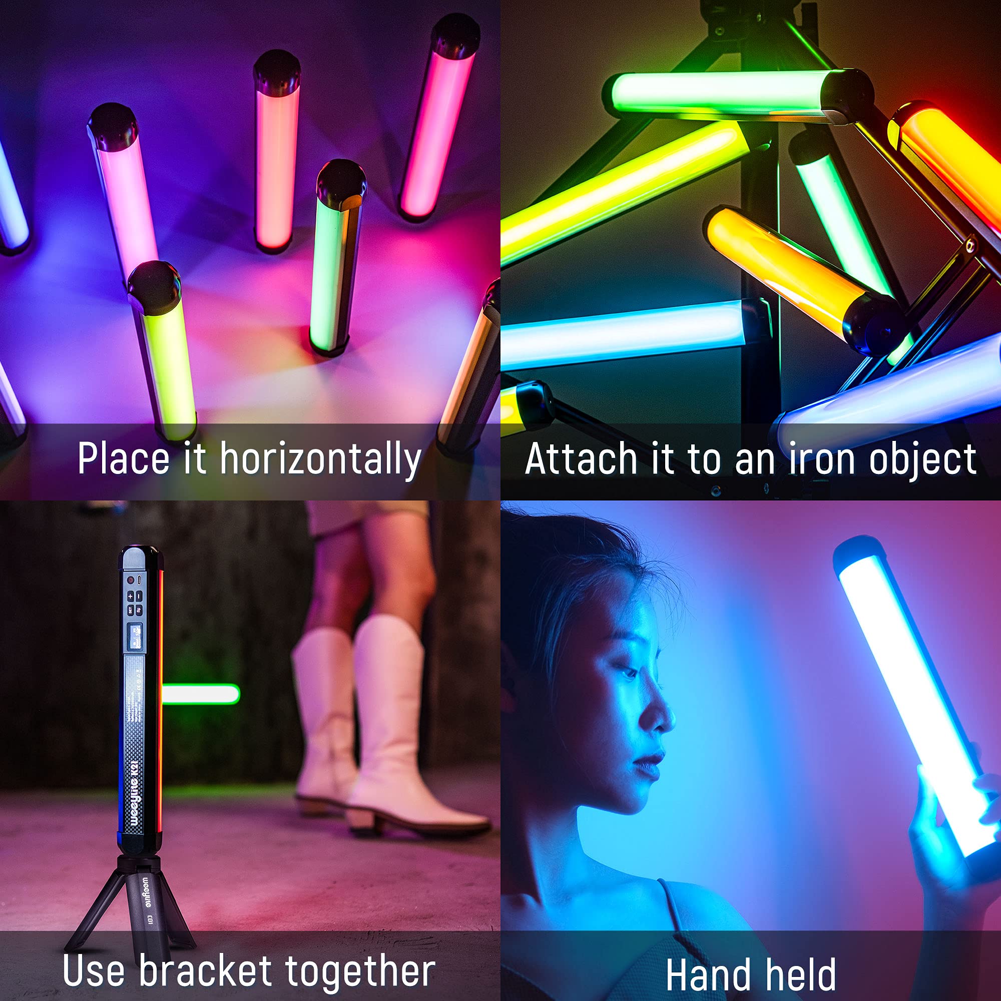 Weeylite K21 RGB Varita de luz de vídeo LED de mano para fotografía, 1200 lúmenes con control Bluetooth (APP), regulable a todo color, 2500-8500 K, imán integrado recargable y de larga duración