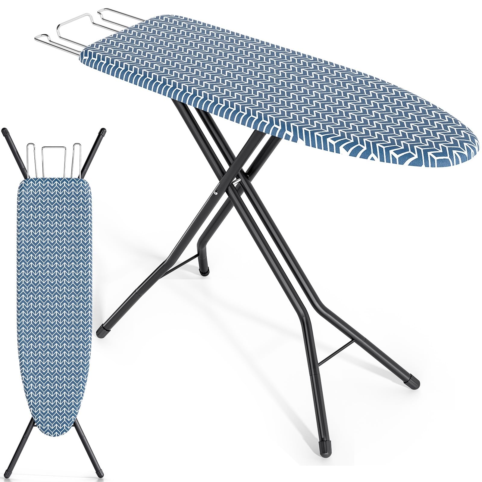 KINGRACK Standard Size Ironing Board, Folding Full Size Ironing Board, Iron Boards with Iron Rest & Adjustable Height,Heavy Duty Iron Table with Metal Legs & Thick Cover, 33 x 110 cm, Blue