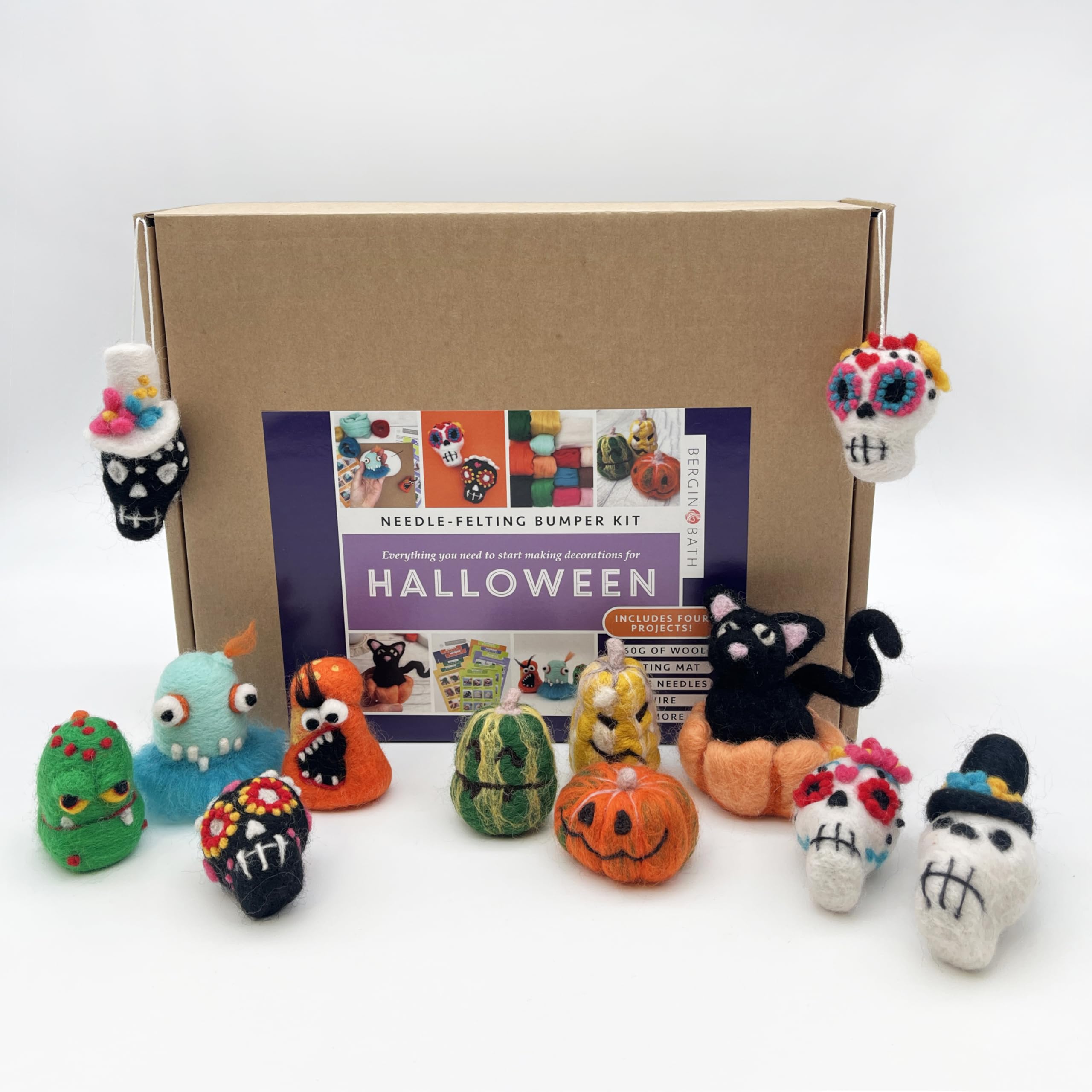 Bergin & Bath Needle Felting Bumper Kit - Halloween. A Premium Starter Set. Lear to Make Spooky Gifts Including Four Sets of Instructions.