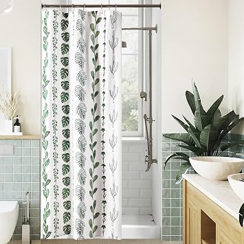 Lino Rosa Stall Small Shower Curtain 36x72 for RV Camper,Emerald Forest Hunter Green and White Fabric Half Size Narrow Shower Curtains for Men,Boho Tropical Nature Jungle Plant Bath Decor