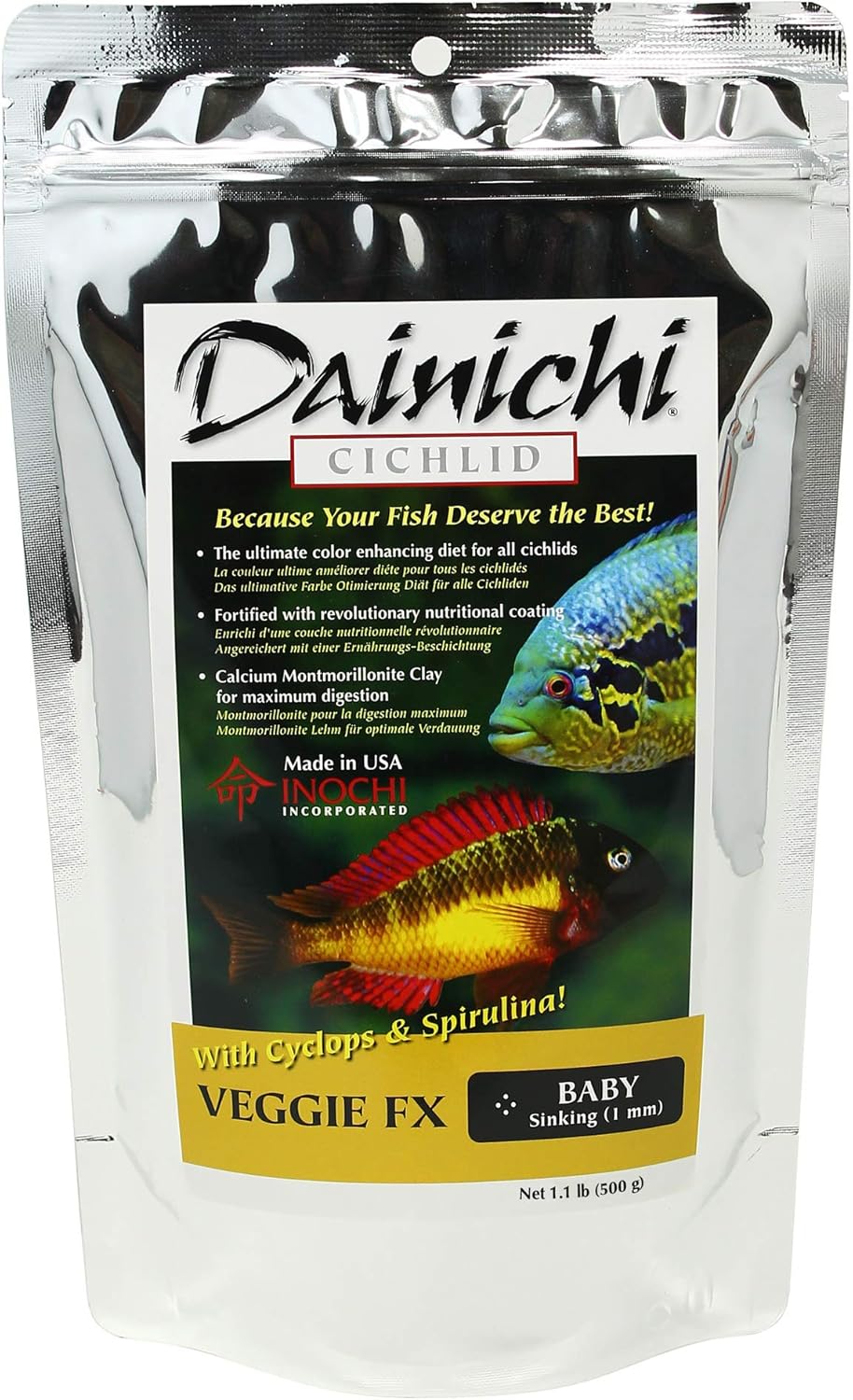 Dainichi Cichlid Food - Veggie FX (1.1 Lbs), Baby (1 mm) Sinking Pellet