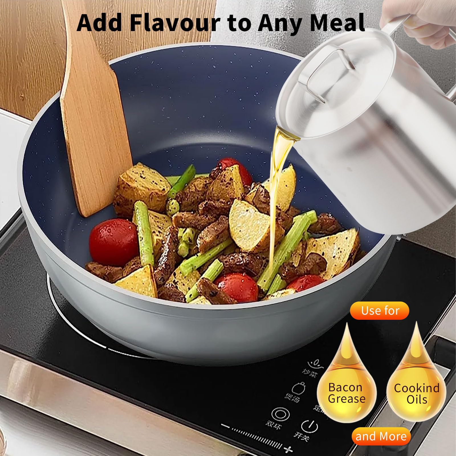 2/1.5L Oil Filter Fry Basket Oil Storage Can Pot Stainless Steel With Basket And Lid Deep Fryer Multifunctional Deep Frying Pot