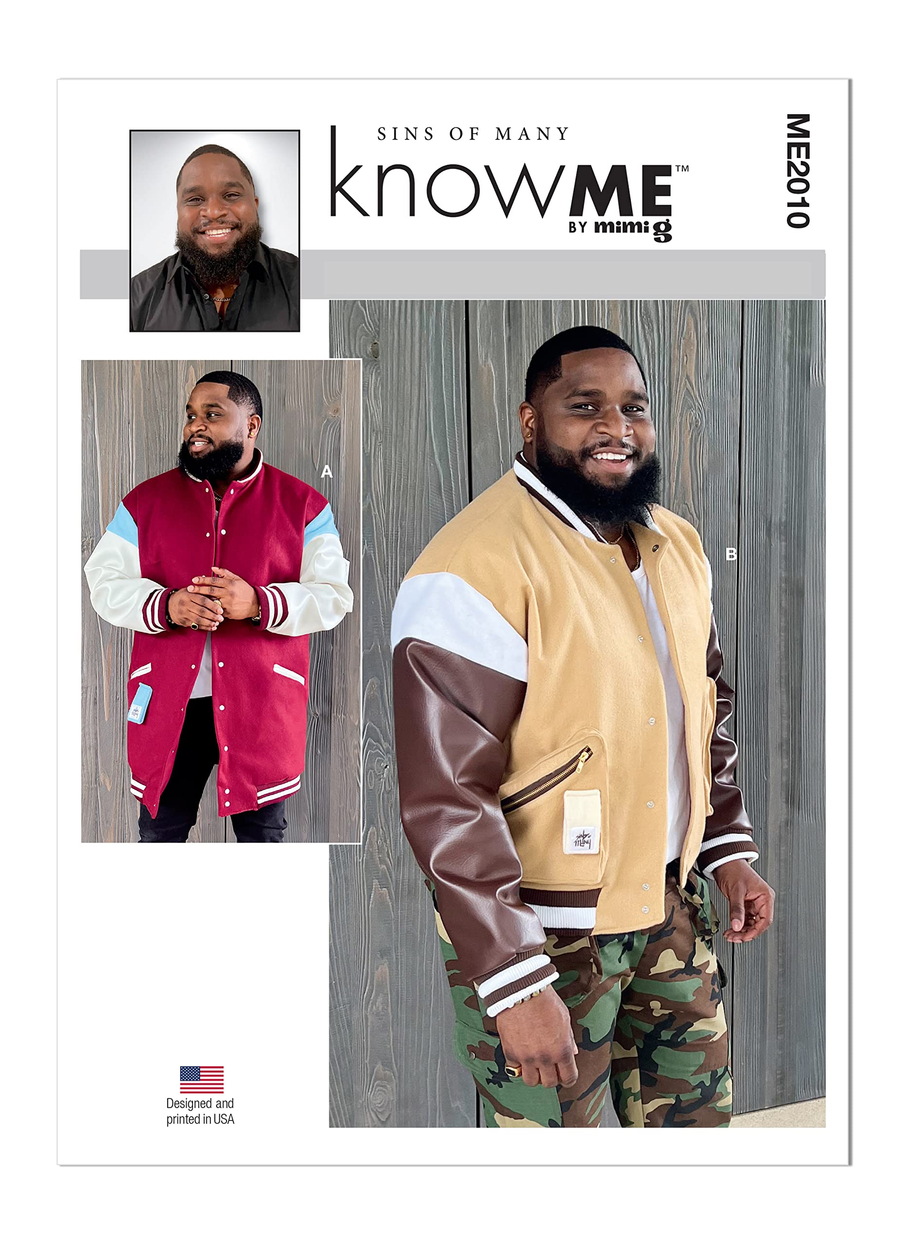 McCall's Know Me Erkek Varsity Bomber Ceket İki Boyda Dikiş Desen Kiti, Sins of Many, Design Code ME2010, 34-36-38-40-42, Çok Renkli