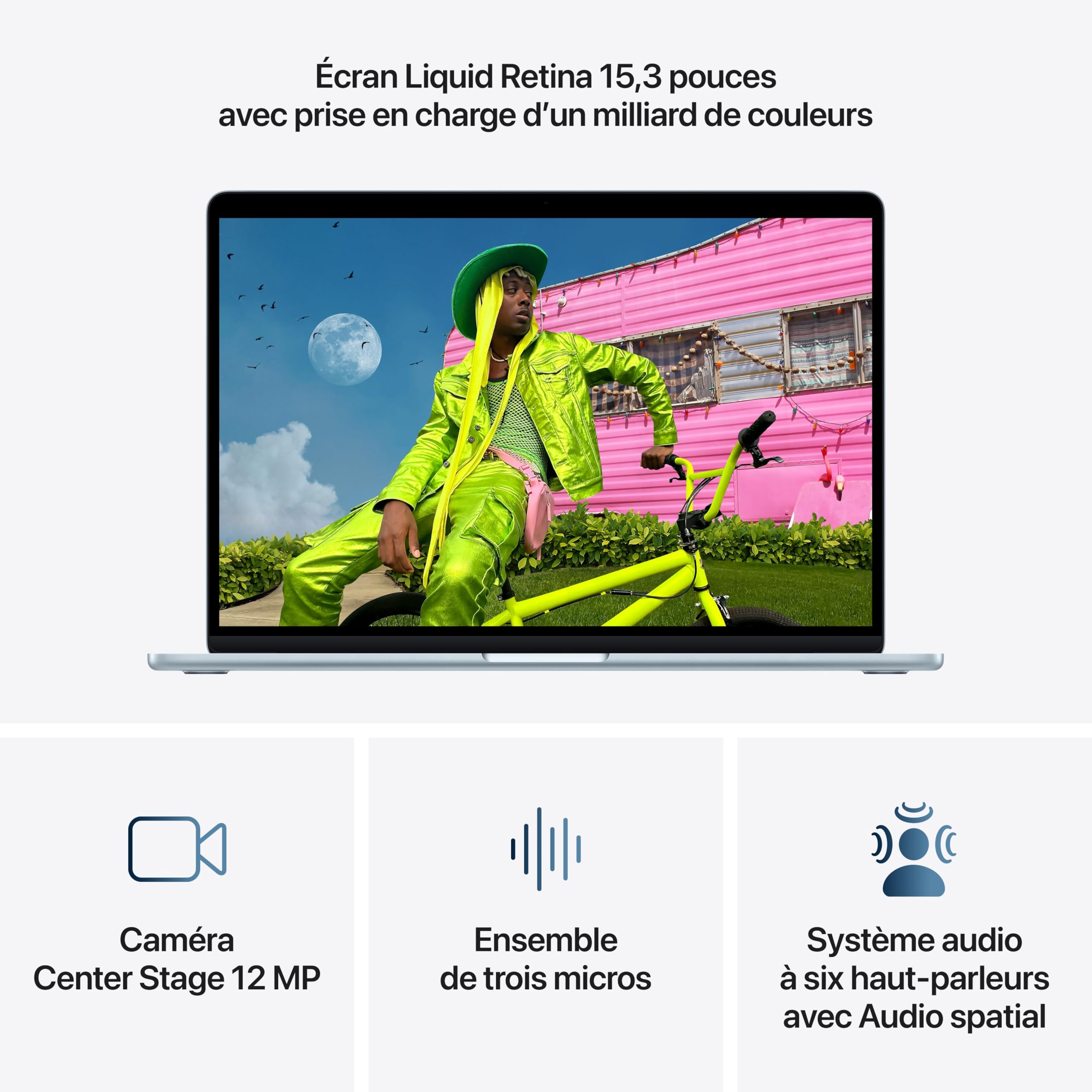 Apple MacBook Air 15 Pouces Portable avec Puce M5 : Conçu pour l’IA, Écran Liquid Retina 15,3 Pouces, Mémoire unifiée 16 Go, SSD 512 Go, Caméra Center Stage 12 MP, Touch ID, Wi-FI 7 ; Ciel
