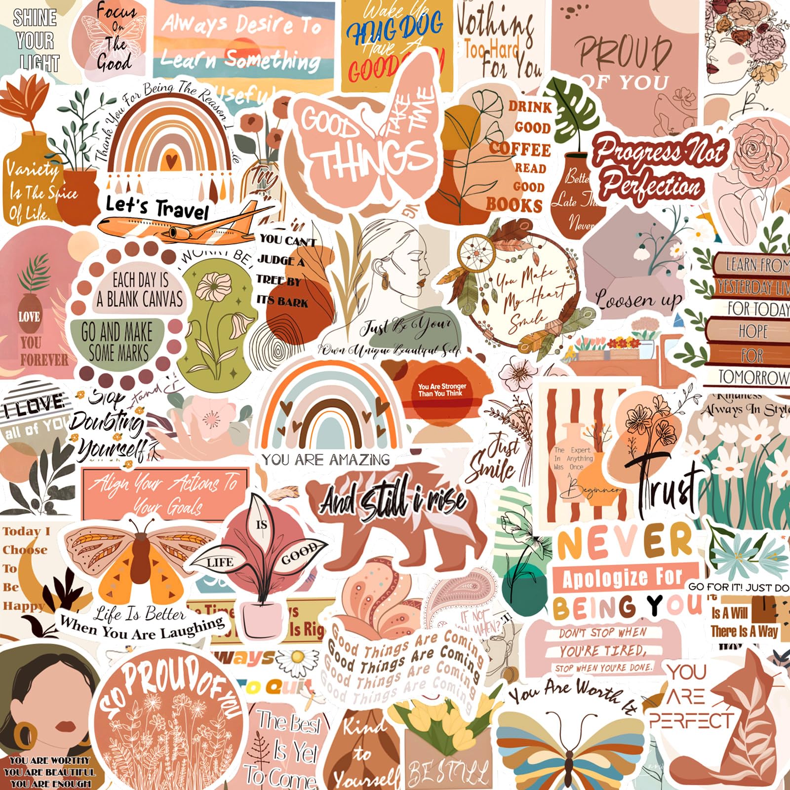 200PCS Vintage Inspirational Motivational Stickers for Water Bottles, Motivational Vinyl Waterproof Boho Aesthetic Stickers for Laptop Scrapbook Journal Vision Board Kindle Adults Teens