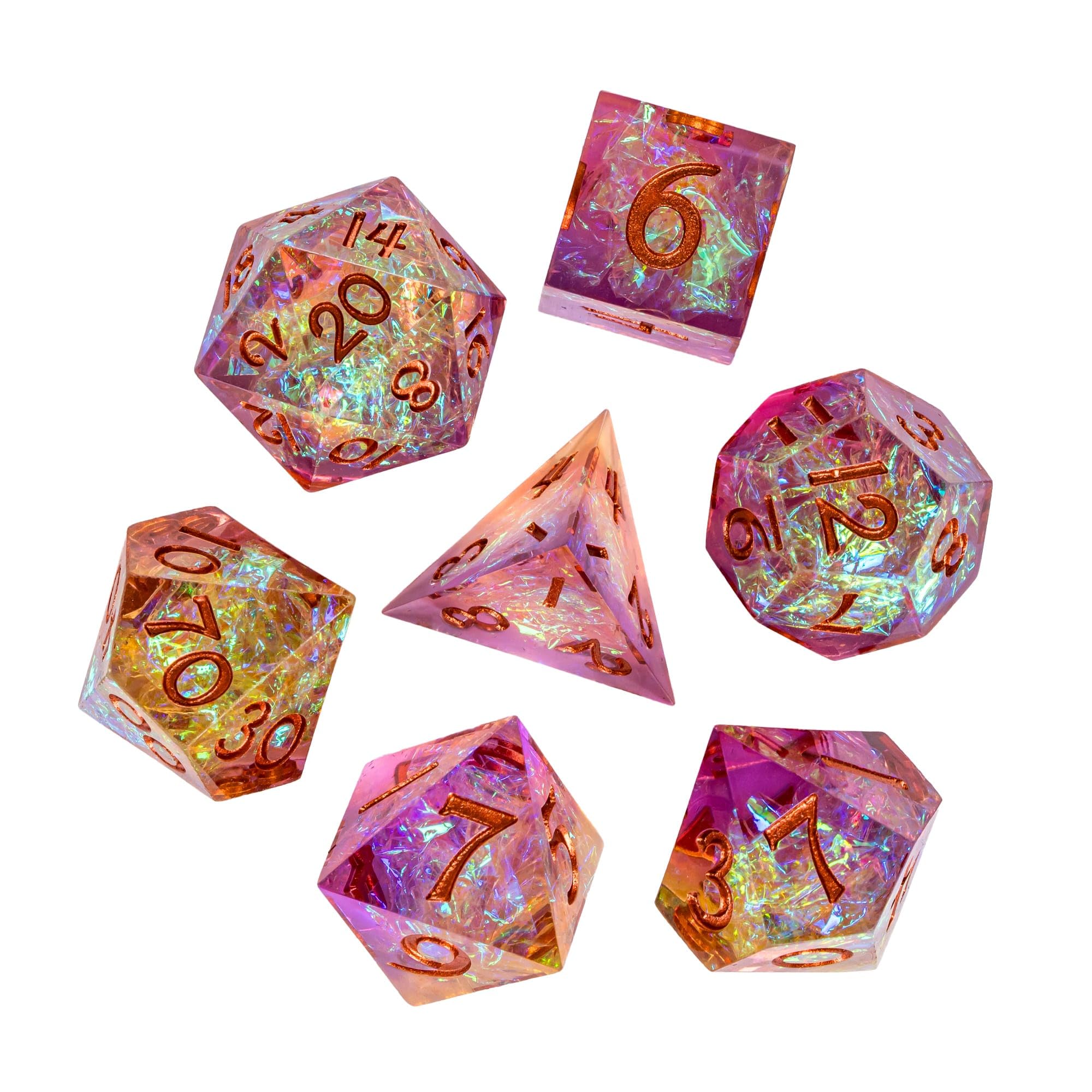 Juego de 7 dados DND, juego de dados hechos a mano con borde