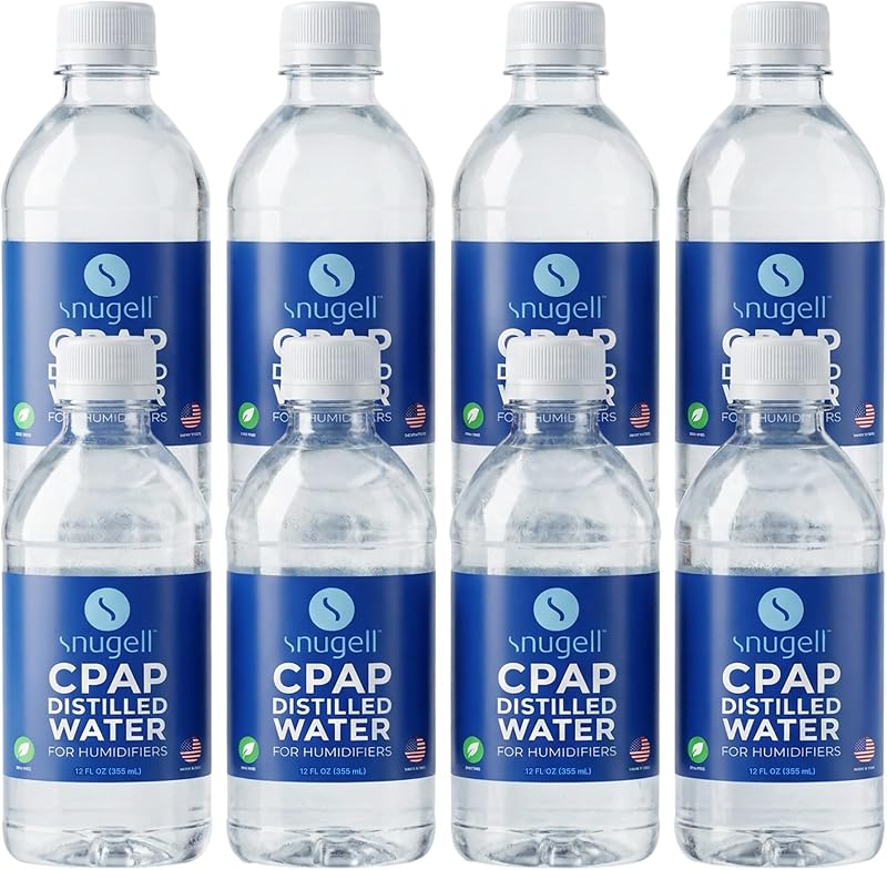 Snugell Distilled Water for CPAP Machines, Travel Size Bottles (8-Pack, 12 oz Each) – Up to 12 Days Supply – Clean, Multi-Use, Travel-Friendly, Made in USA