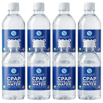 Snugell Distilled Water for CPAP Machines, Travel Size Bottles 8-Pack, 12 oz Each Up to 12 Days Supply Clean, Multi-Use, Travel-Friendly, Made in USA